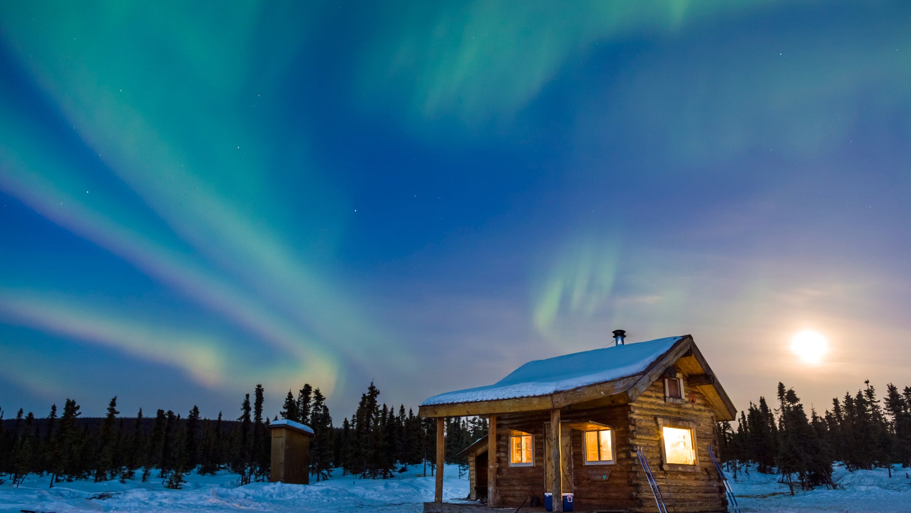 Alaska cabin, northern lights