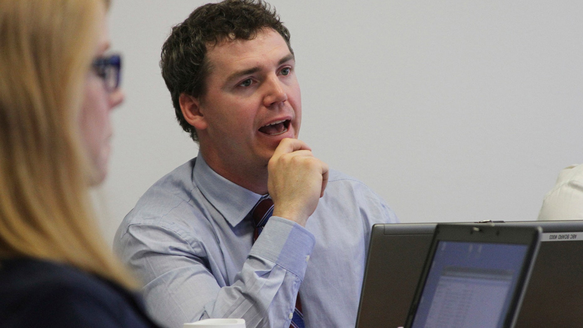 In this June 9, 2016 file photo, Alaska Marijuana Control Board member Brandon Emmett of Fairbanks, right, and Cynthia Franklin, director of the Alcohol and Marijuana Control Office, are shown at the board's meeting in Anchorage, Alaska