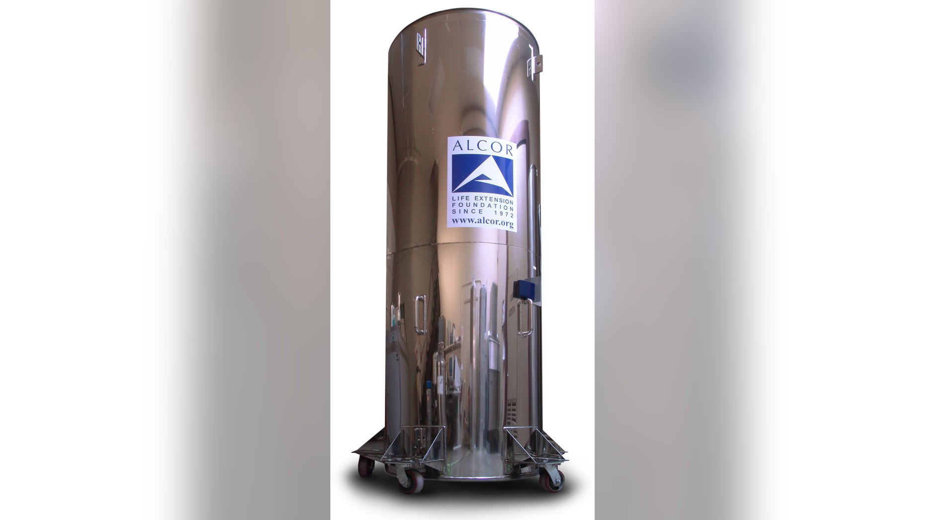 This "Bigfoot" Dewar is custom-designed to contain four wholebody patients and five neuropatients immersed in liquid nitrogen at -196 degrees Celsius. The Dewar is an insulated container which consumes no electric power. Liquid nitrogen is added periodically to replace the small amount that evaporates.