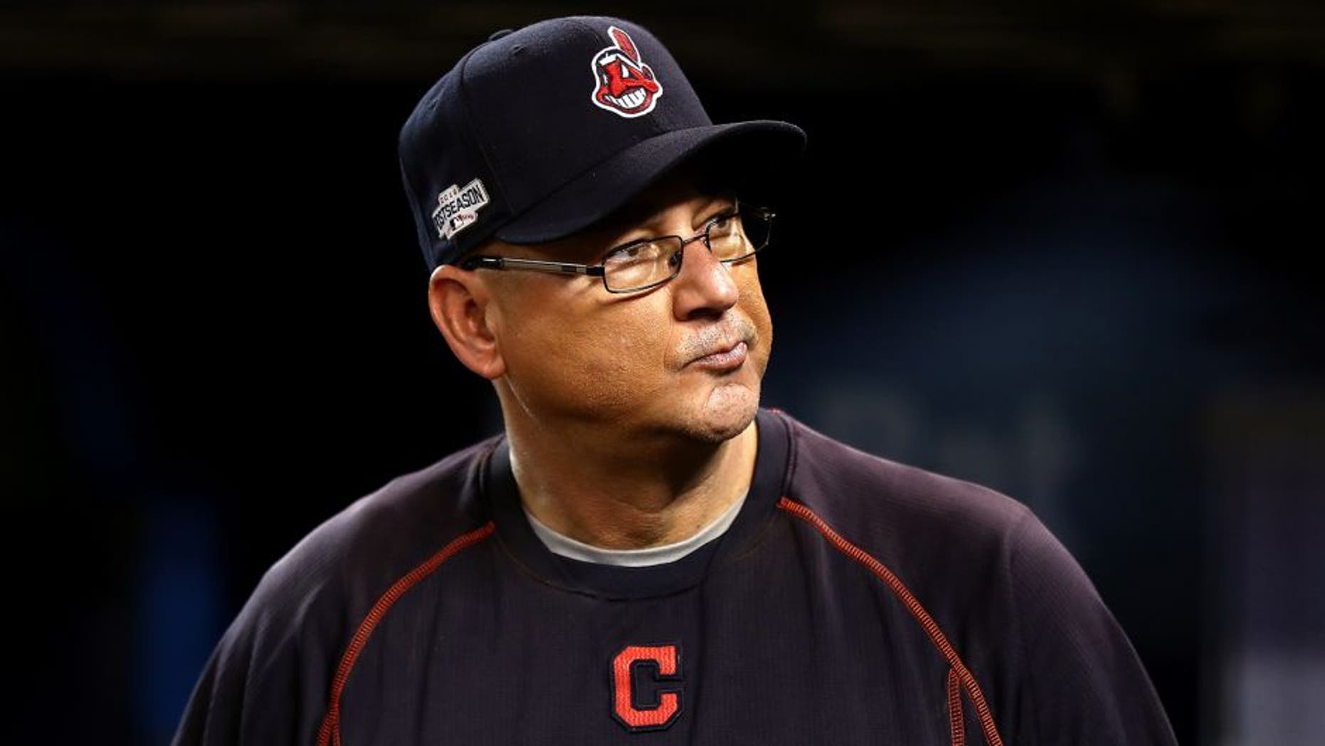 TORONTO, ON - OCTOBER 17: Terry Francona #17 of the Cleveland Indians looks on prior to game three of the American League Championship Series against the Toronto Blue Jays at Rogers Centre on October 17, 2016 in Toronto, Canada. (Photo by Elsa/Getty Images)