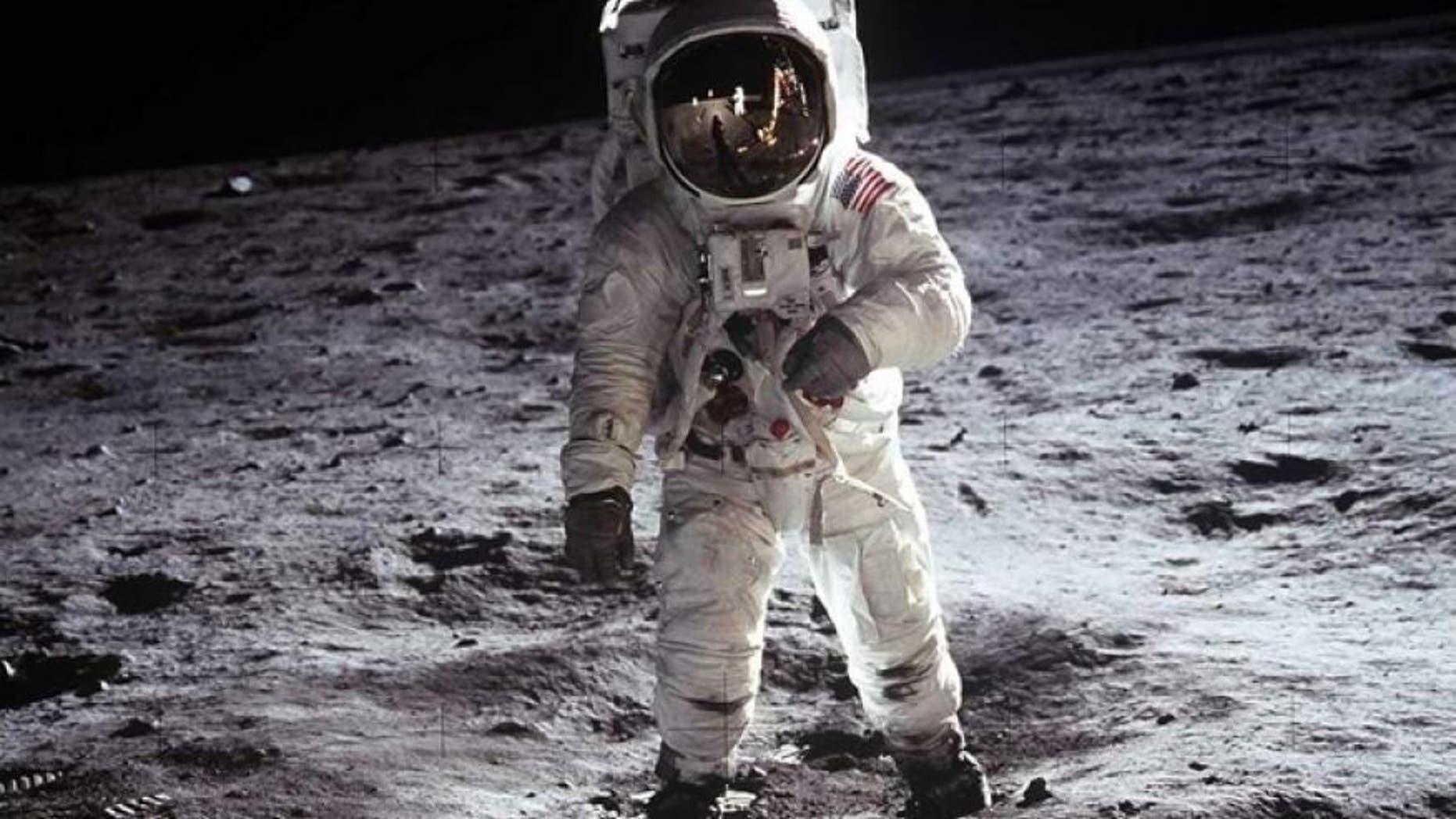Buzz Aldrin, Apollo 11, 1969: Astronaut Buzz Aldrin, lunar module pilot, walks on the surface of the Moon near the leg of the Lunar Module "Eagle" during the Apollo 11 extravehicular activity (EVA). Astronaut Neil A. Armstrong, commander, took this photograph with a 70mm lunar surface camera. (NASA)