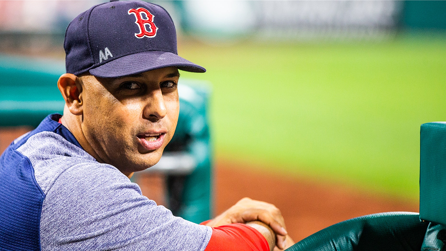 Manager Alex Cora of the Boston Red Sox looks on during the game against the Phillies at Citizens Bank Park in Philadelphia, Aug. 15, 2018.