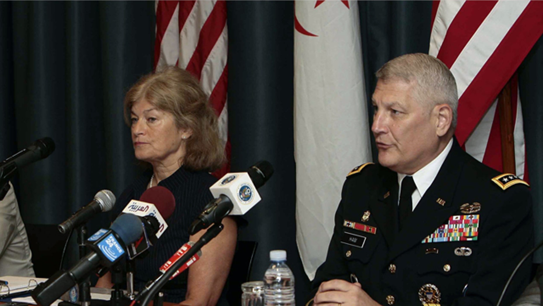 Sept. 8: Shari Villarosa, left, the head of the U.S. delegation and a member of the State Department's anti-terrorism team, and Gen. Carter Ham, the head of the U.S. African command, attend a conference on terrorism in the Sahara in Algiers, Algeria.