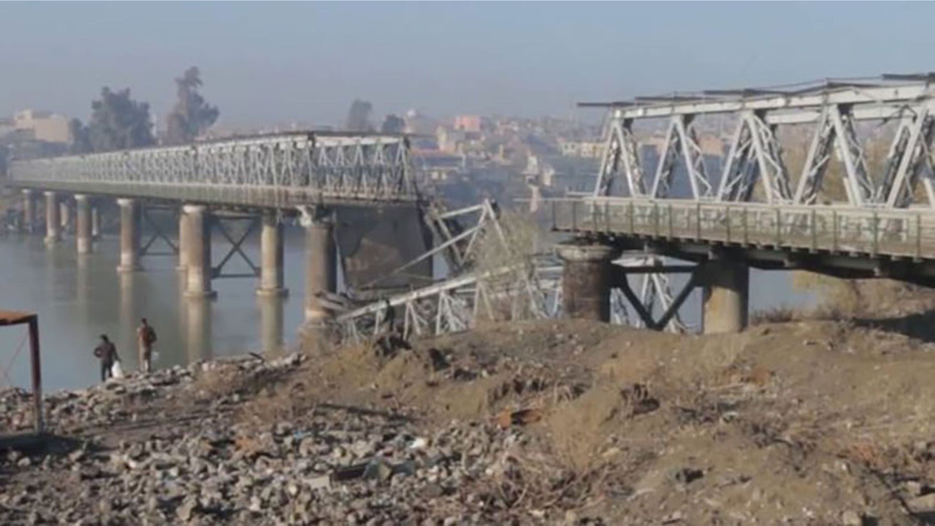 Images from the terror network's media agency show what remains of the Old Bridge.