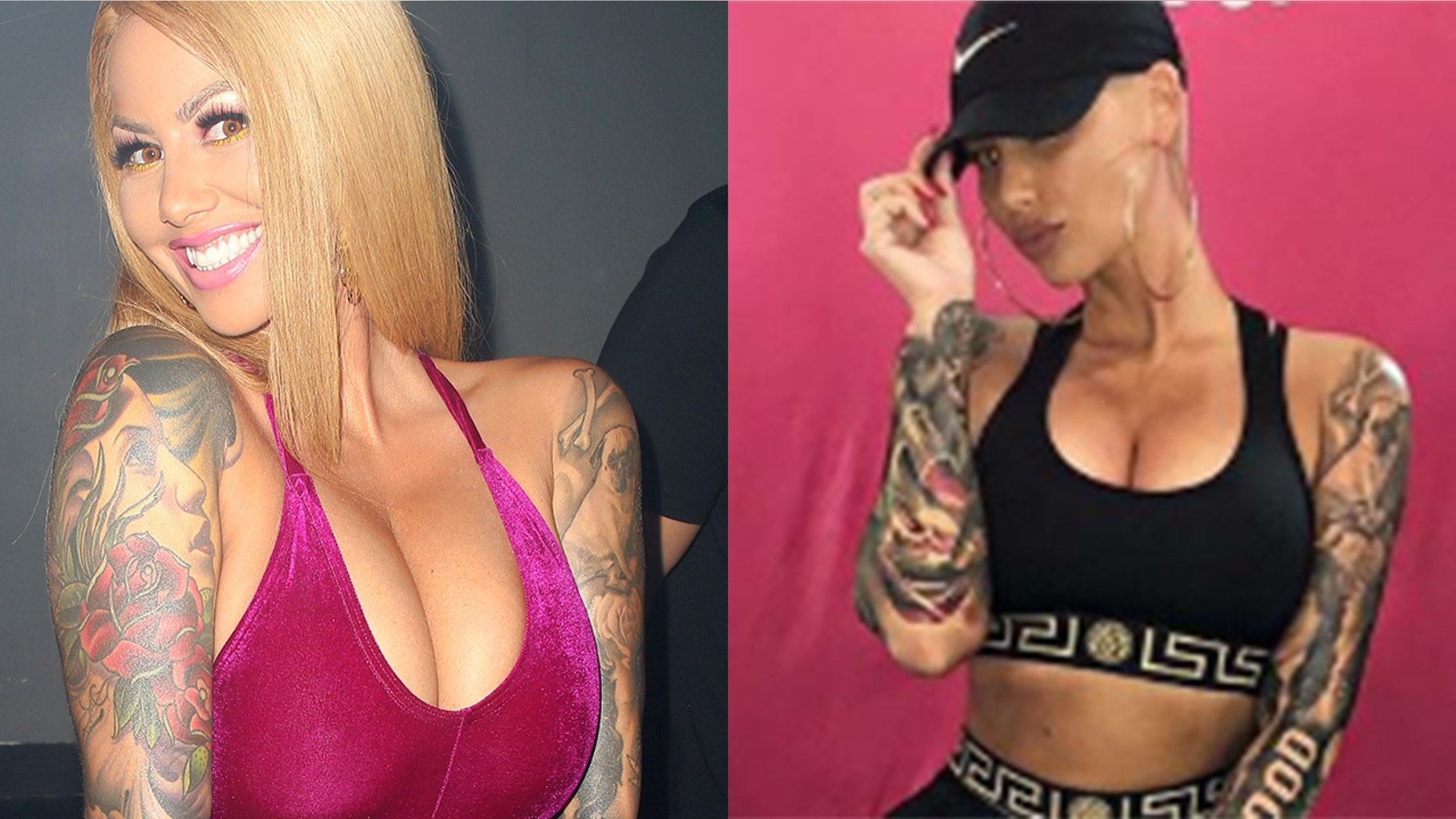 Amber Rose went from a 36H, left, to a 36DDD, right.