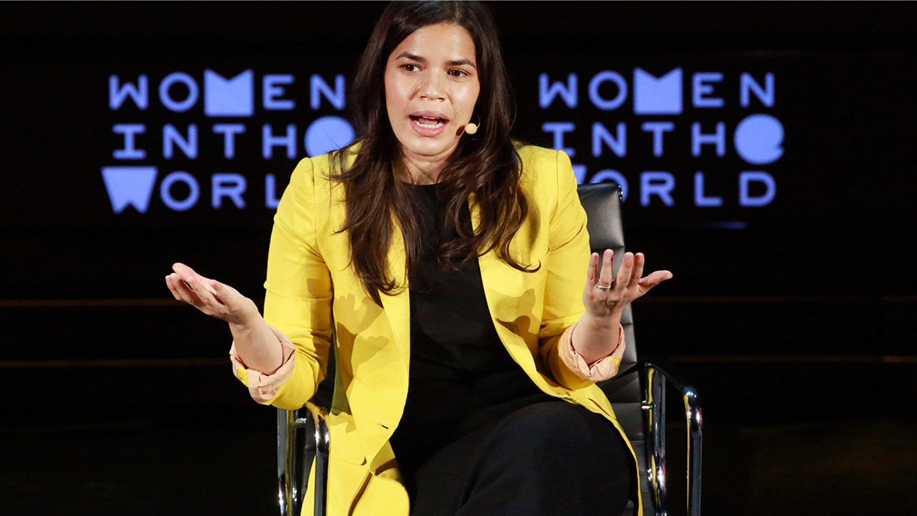 Actress America Ferrera speaks during the Women In The World Summit in the Manhattan borough of New York April 8, 2016.