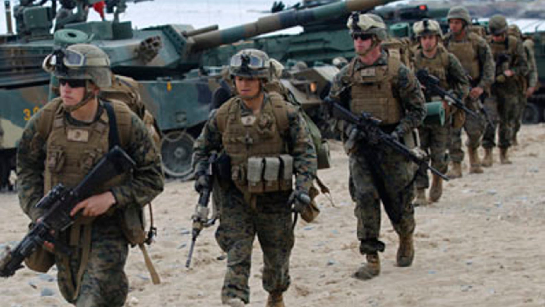 U.S. marines participate in a U.S.-South Korea joint landing operation drill in Pohang.