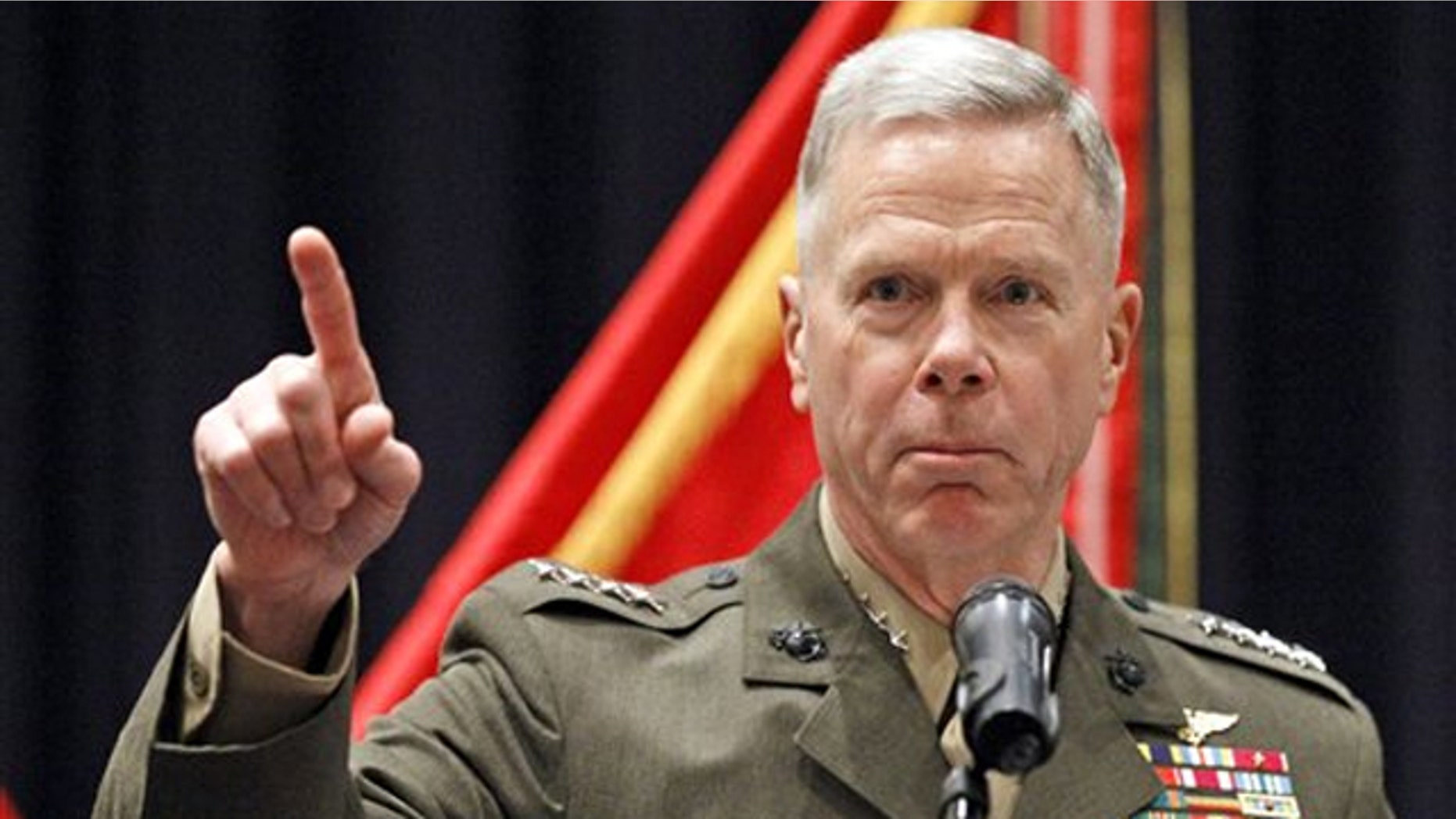 Dec. 1, 2010: Marine Corps Commandant Gen. James Amos speaks at the Marine Corps Barracks in Washington.