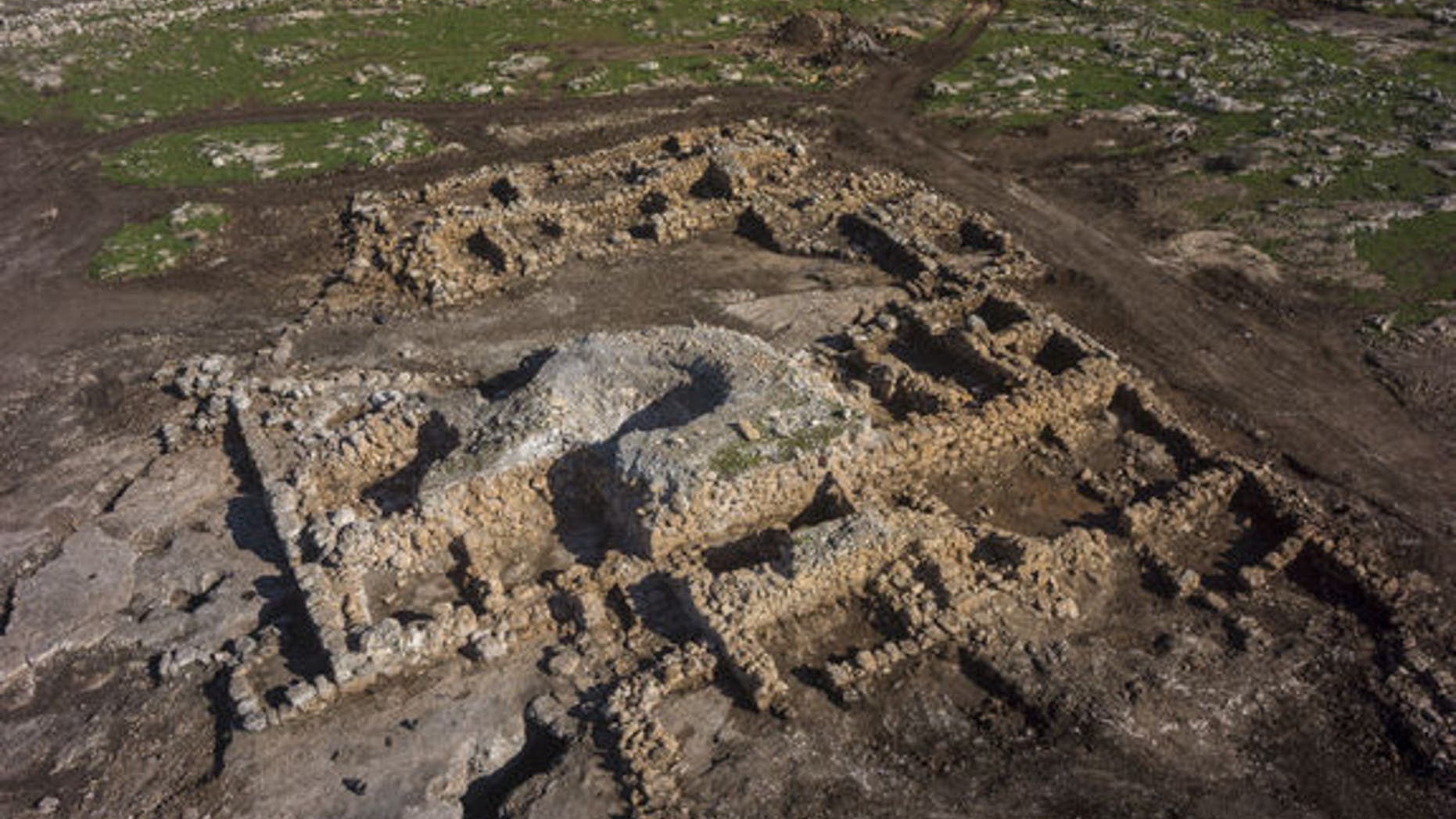 Aerial view of a 2,700-year-old farmstead with 24 rooms near Rosh Ha'ayin, Israel.