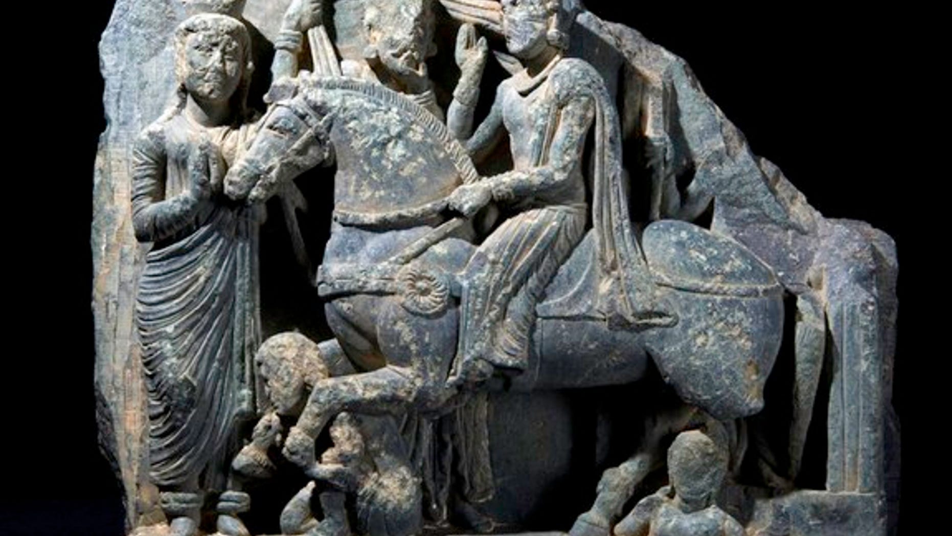 This sculpture, uncovered in the ancient city of Bazira, tells a Buddhist story involving Siddhartha, who later became the Gautama Buddha.