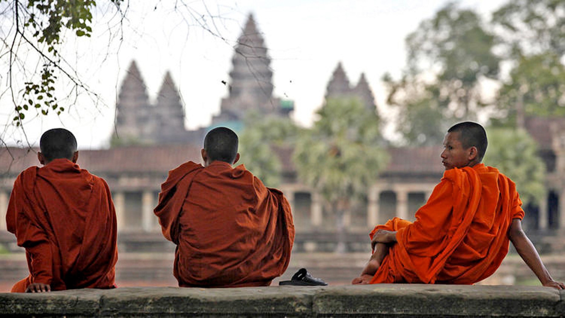 Buddhist monks on the grounds of Angkor Wat.