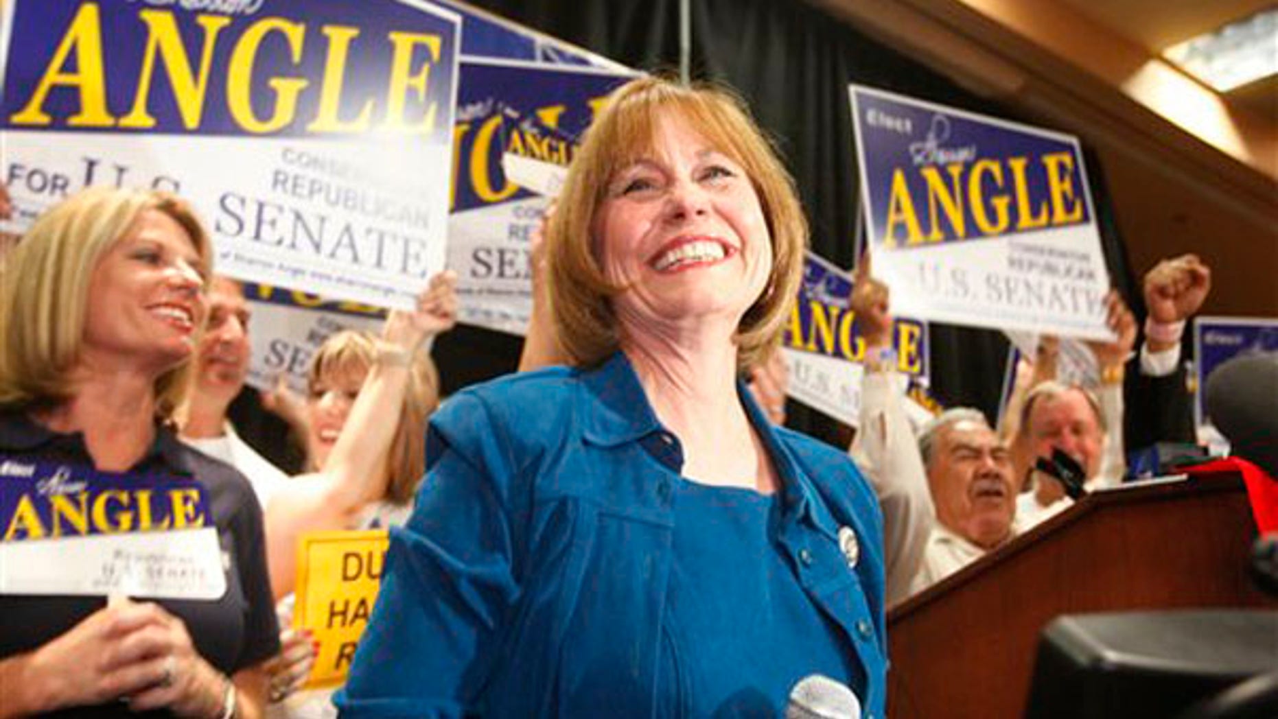 Sharron Angle speaks to supporters after winning the Nevada Republican Senate primary June 8 in Las Vegas. (AP Photo)