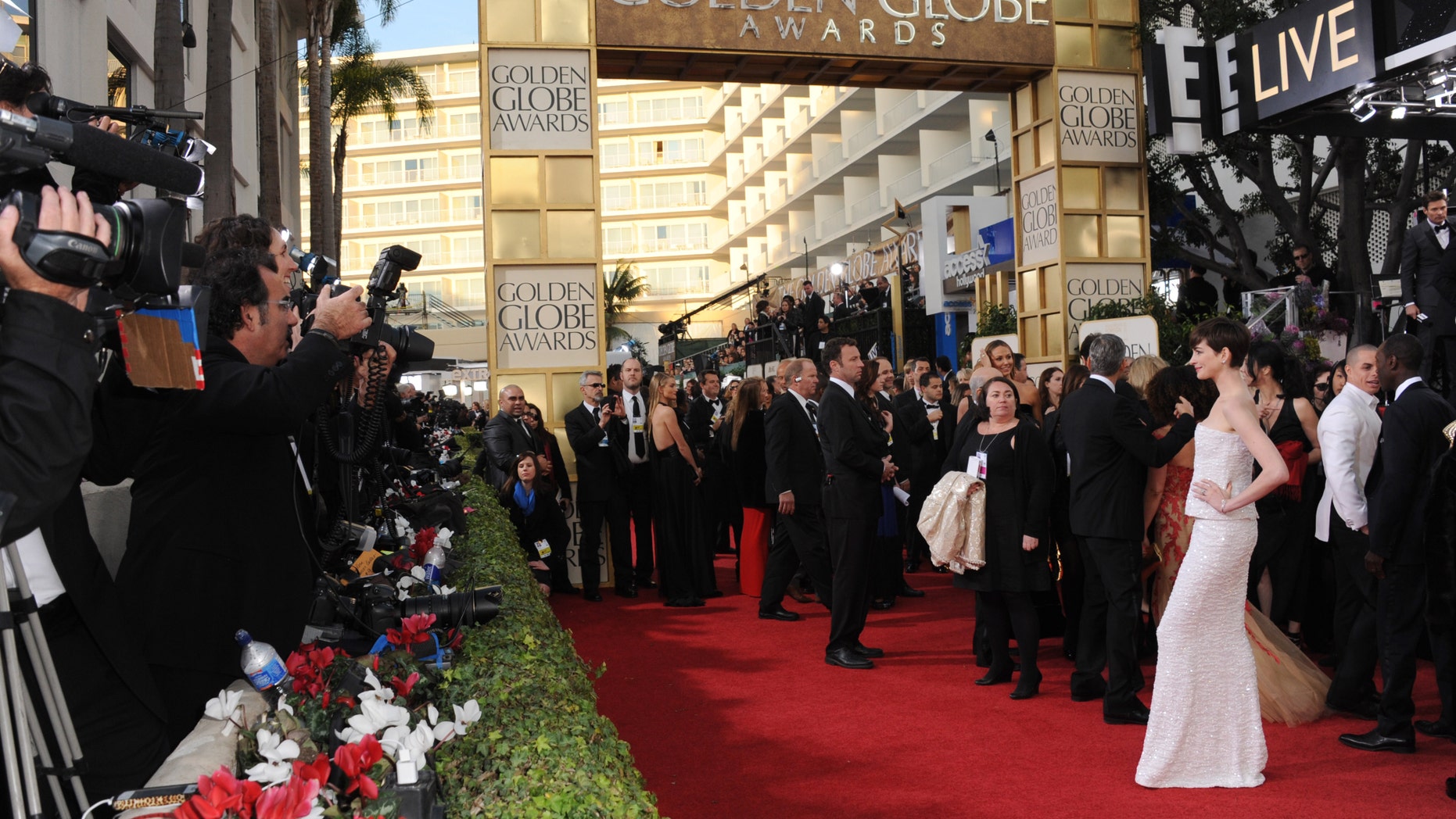 Jan. 13, 2013. Anne Hathaway arrives at the 70th Annual Golden Globe Awards at the Beverly Hilton Hotel, in Beverly Hills, Calif.