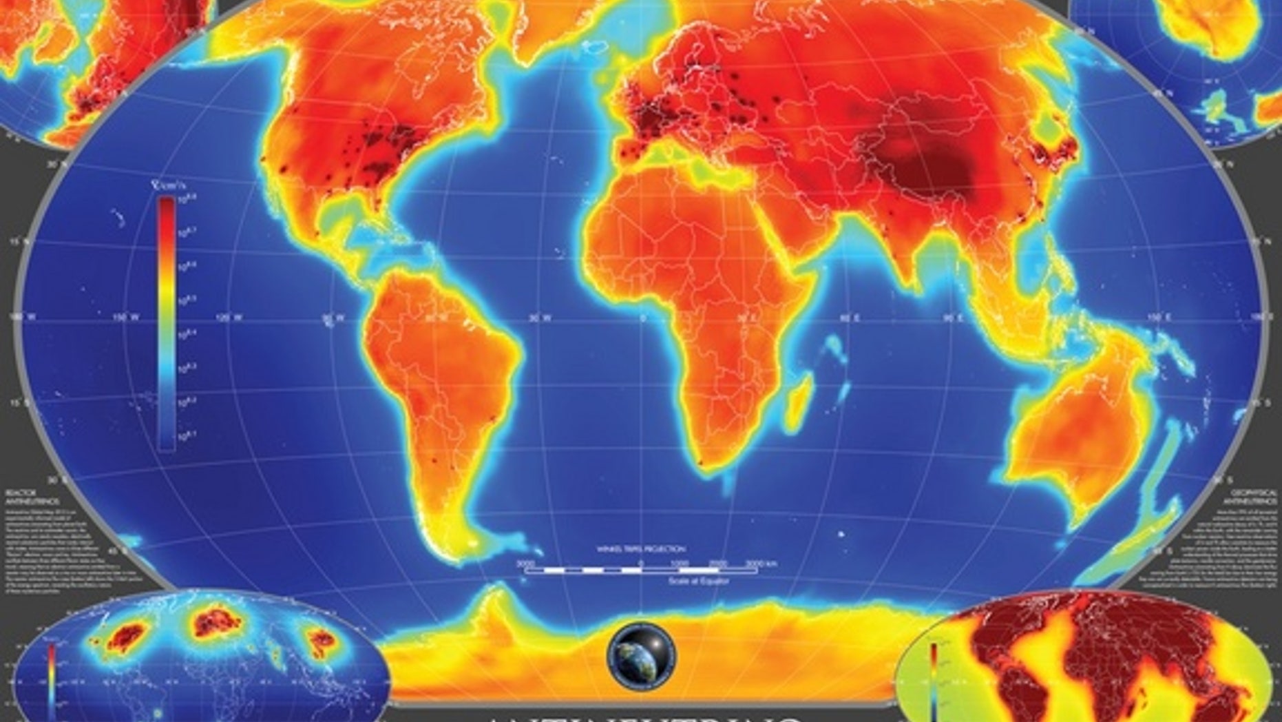 The first-ever global map of antineutrinos produced by natural and human-made sources, with the latter making up less than 1 percent of the total.