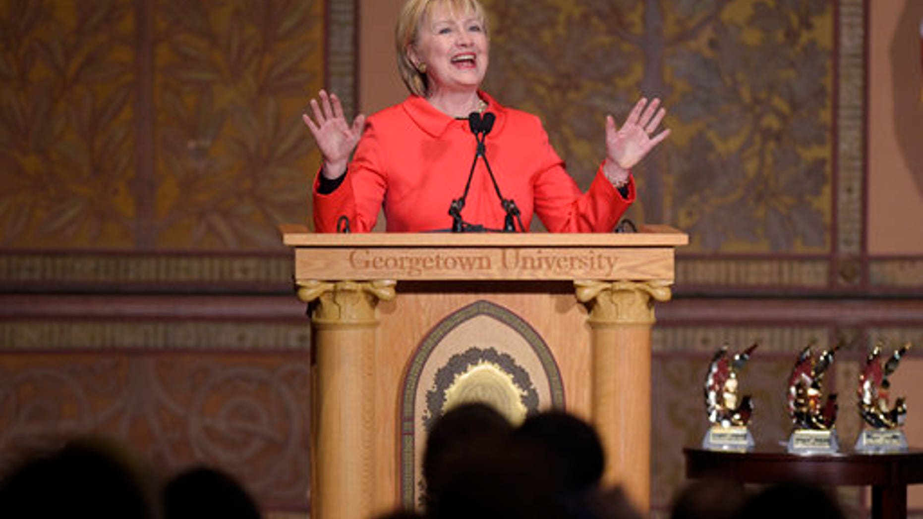 March 31, 2017: Former Secretary of State Hillary Clinton speaks at Georgetown University on the important role that women can play in international politics and peace building efforts.