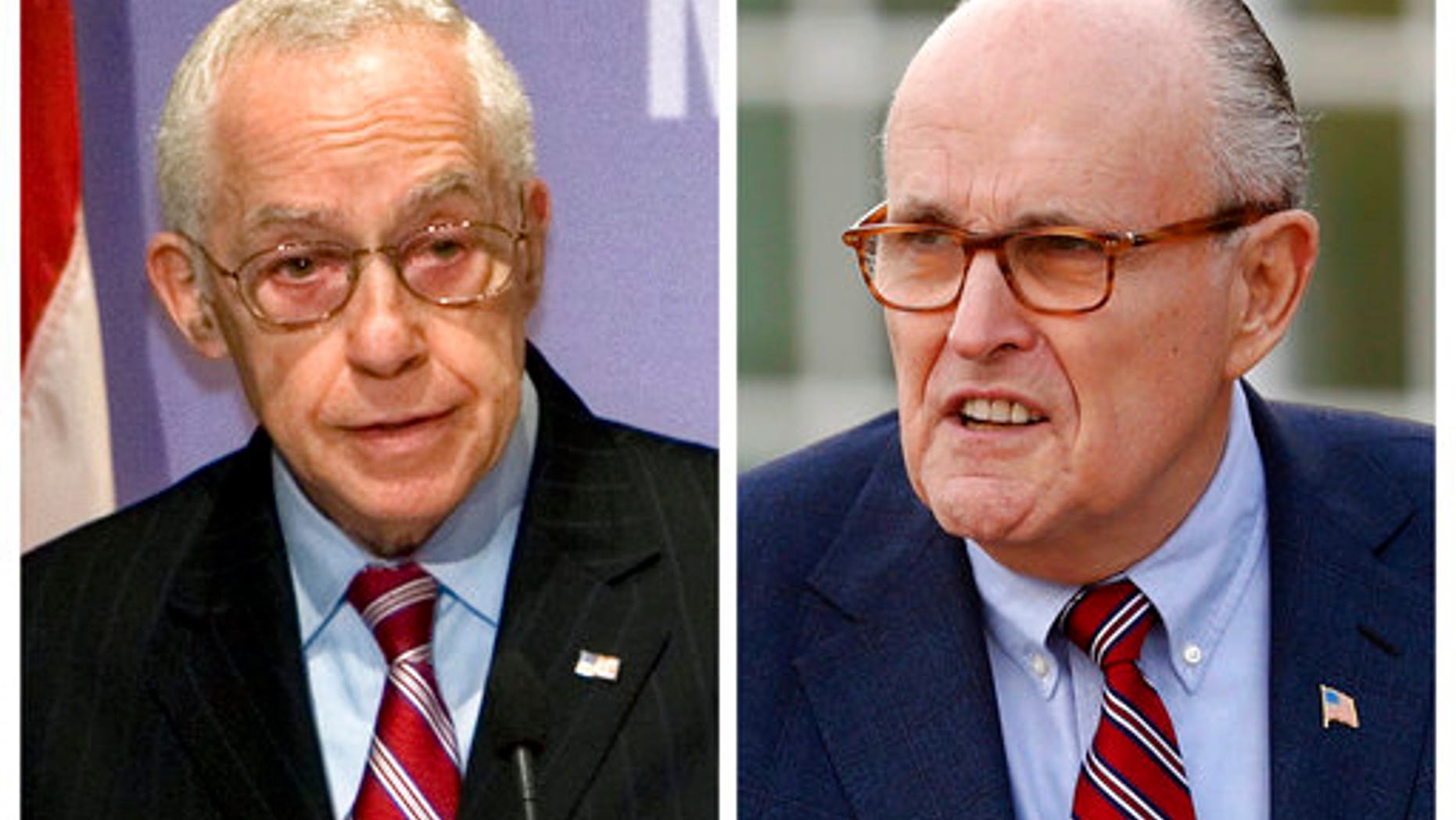 Ex-U.S. Attorney General Michael Mukasey, left, and former New York City Mayor Rudy Giuliani.