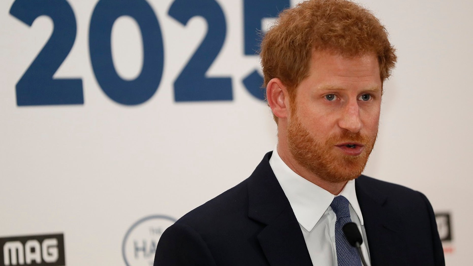Britain's Prince Harry delivers a keynote speech at an International Mine Awareness Day reception at Kensington Palace in London, Tuesday, April 4, 2017.