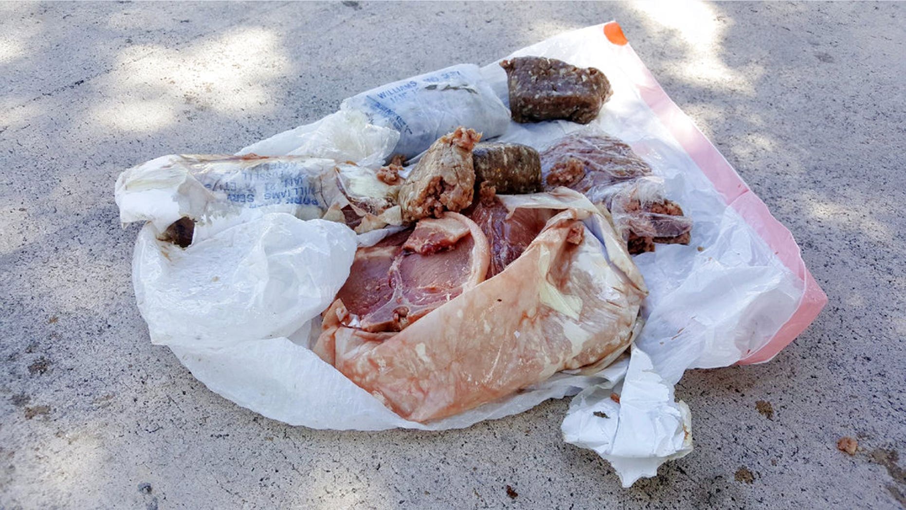 A 15-pound bag of frozen pork landed on the roof of the Adair family home in Deerfield Beach, Fla., Saturday.