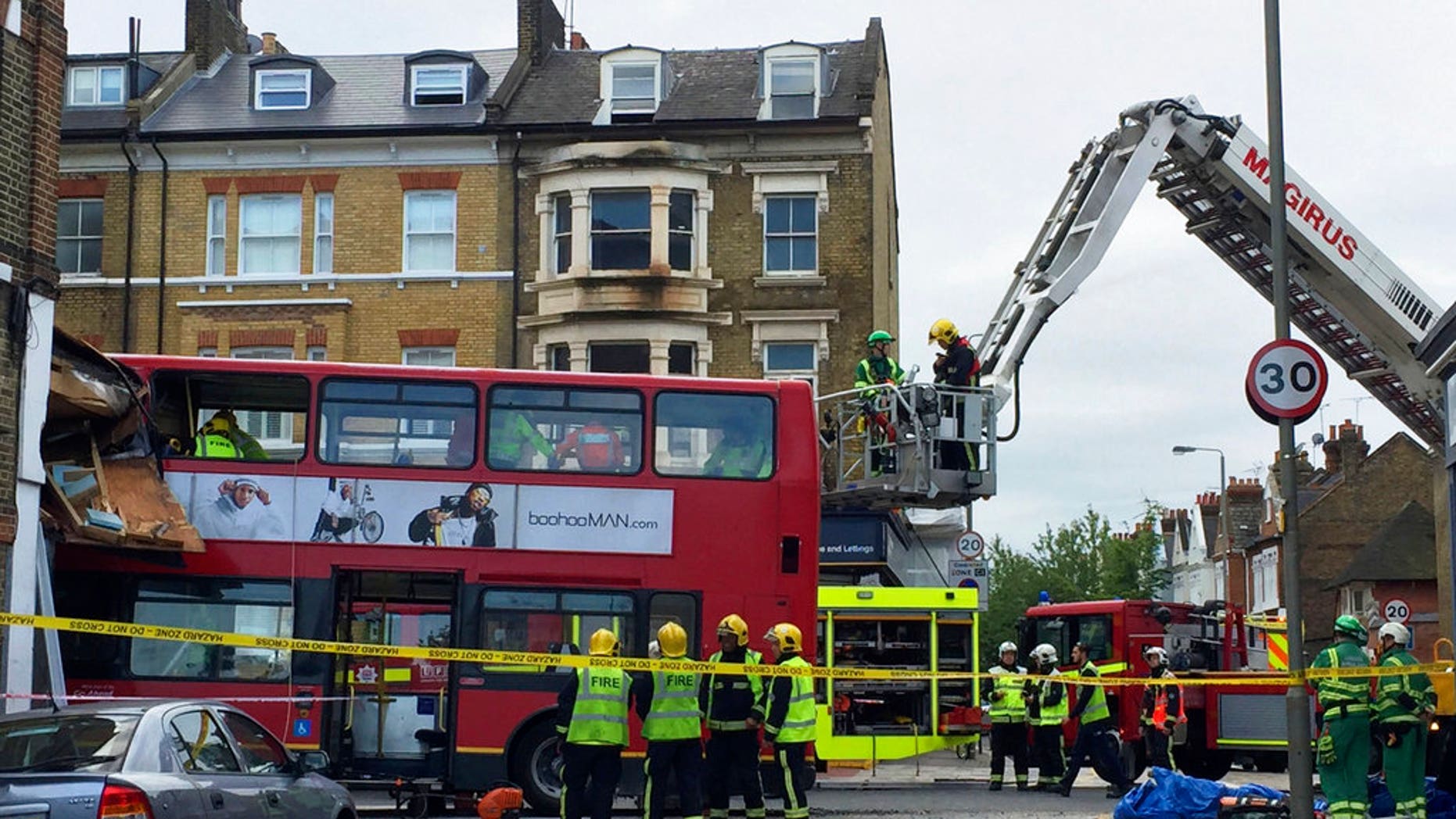 At least 10 people were injured in a London bus crash.