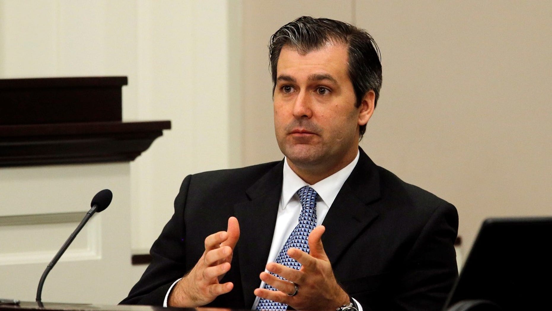 Former North Charleston police officer Michael Slager testifies during his murder trial at the Charleston County court in Charleston, S.C.