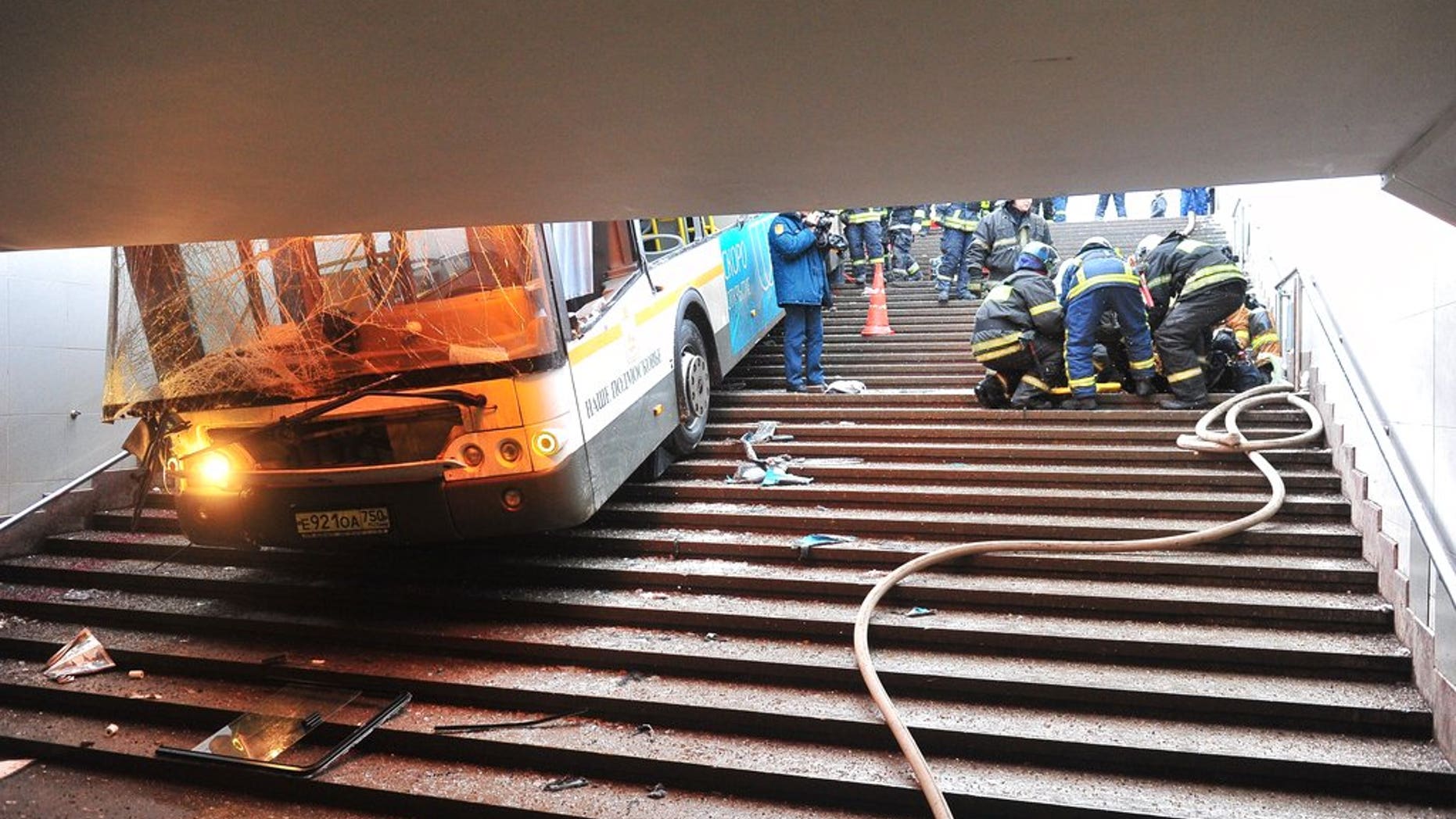 Several people were killed and more than a dozen injured when a bus drove into an underground passageway in Moscow.