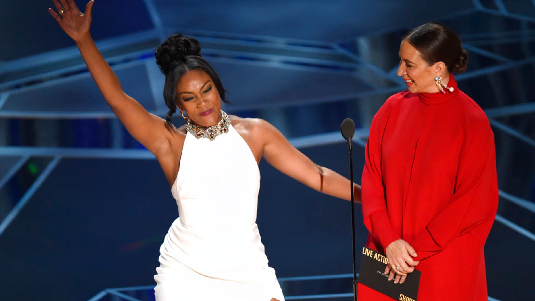 Tiffany Haddish jokes around on stage at the Oscars.