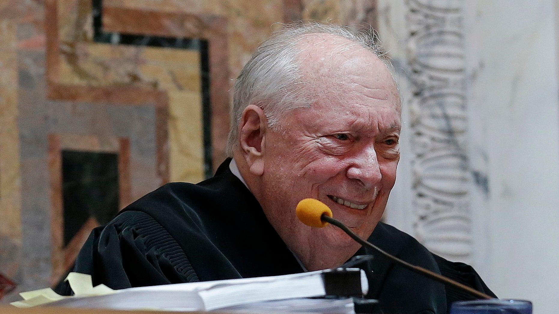 Judge Stephen Reinhardt listens to the arguments on gay marriage bans at the 9th US Federal Court of Appeal in San Francisco on September 8, 2014.
