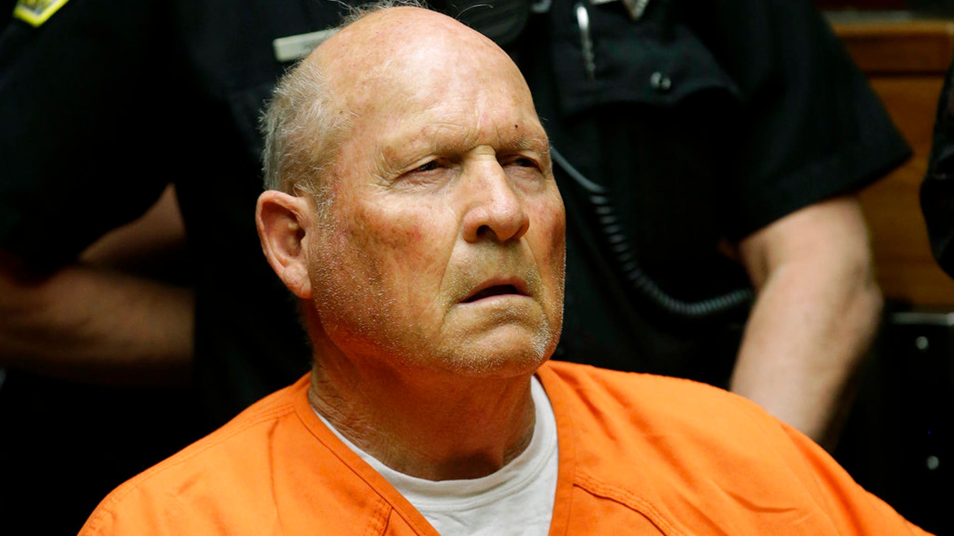 Joseph James DeAngelo makes his first appearance to face charges that include homicide and rape, in Sacramento County Superior Court, April 27, 2018.