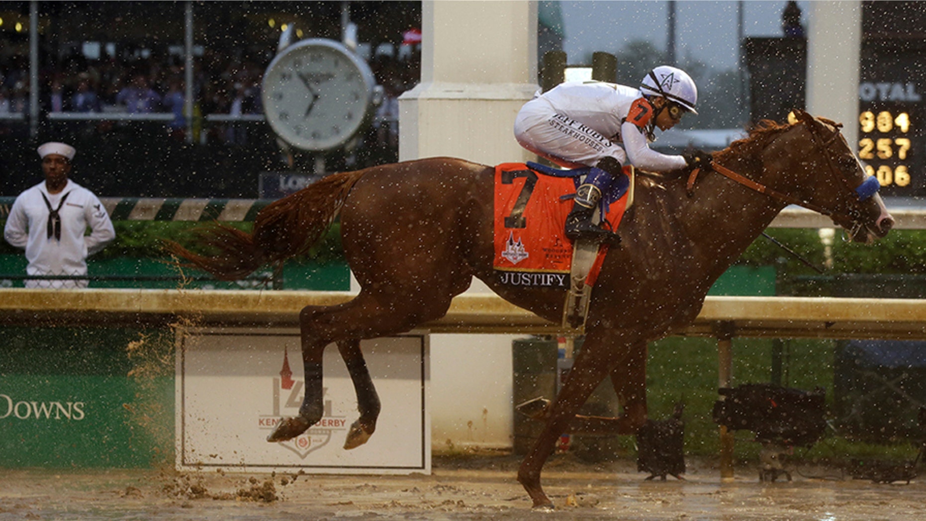 Mike Smith rides Justify to victory during the 144th running of the Kentucky Derby horse race at Churchill Downs on Saturday in Louisville, Ky.