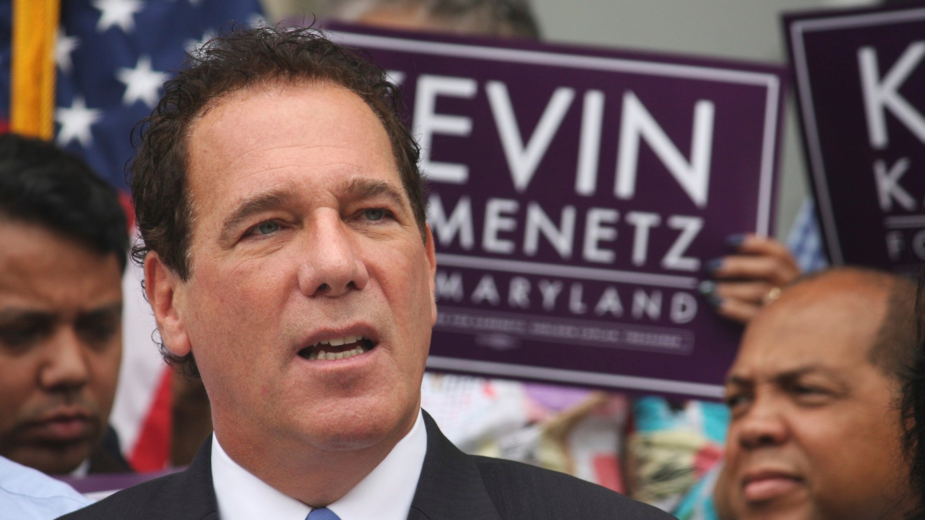 FILE - In this Sept. 18, 2017, file photo, Baltimore County Executive Kevin Kamenetz announces he is joining the race for governor in Towson, Md. Kamenetz is running in a crowded Democratic primary. News outlets cite a release from Baltimore County police that says Kamenetz died early Thursday, May 10, 2018, following a cardiac arrest. (AP Photo/Brian Witte, File)