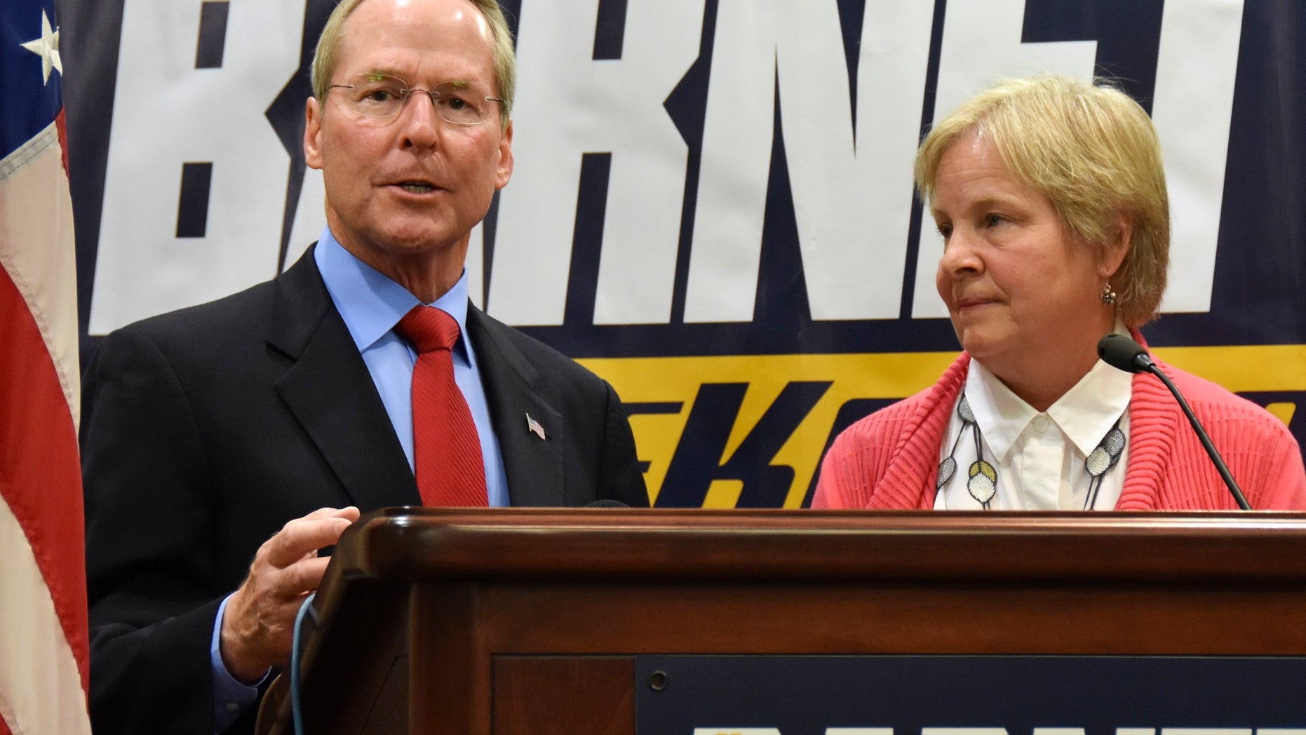 Former state Sen. Jim Barnett introduced his wife, Rosie Hansen, as his running mate in the race for the Republican nomination for governor.