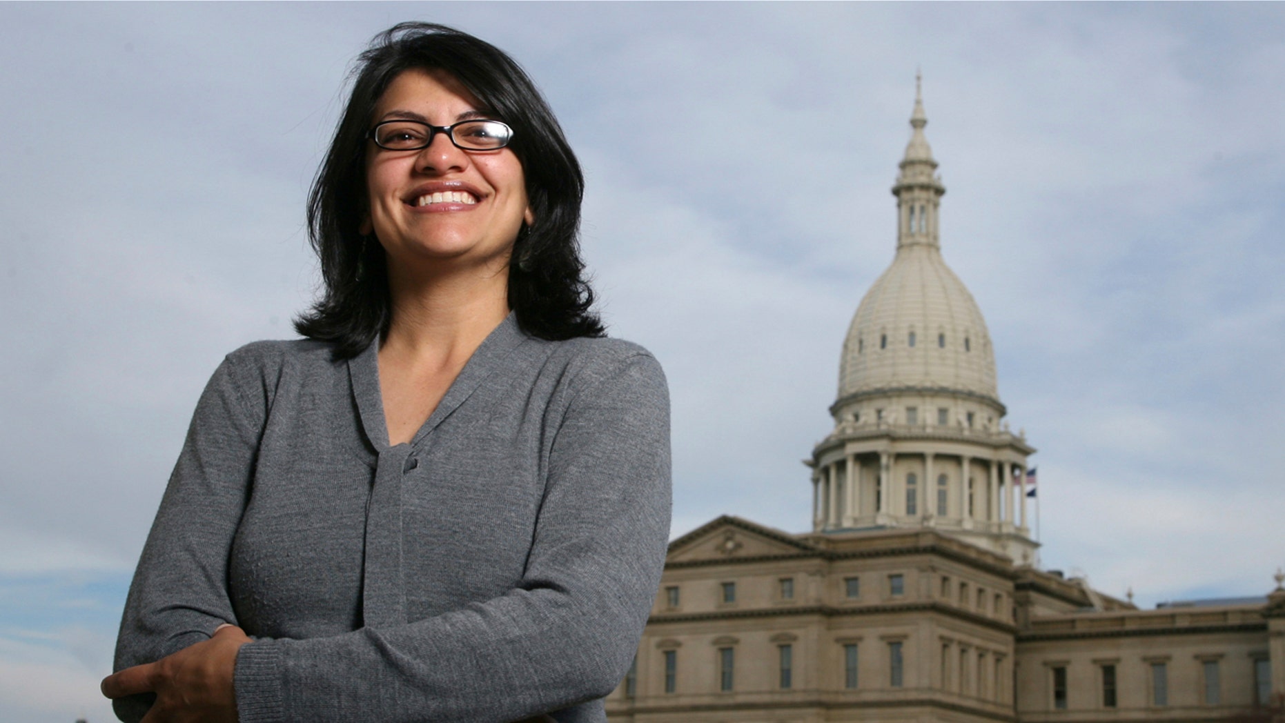 Rashida Tlaib, a Democrat, is photographed outside the Michigan Capitol in Lansing, Mich., Nov. 6, 2008. In the primary election Tuesday, Aug. 7, 2018, Democrats pick former Michigan state Rep. Rashida Tlaib to run unopposed for the congressional seat that former Rep. John Conyers held for more than 50 years. Tlaib would be the first Muslim woman in Congress.