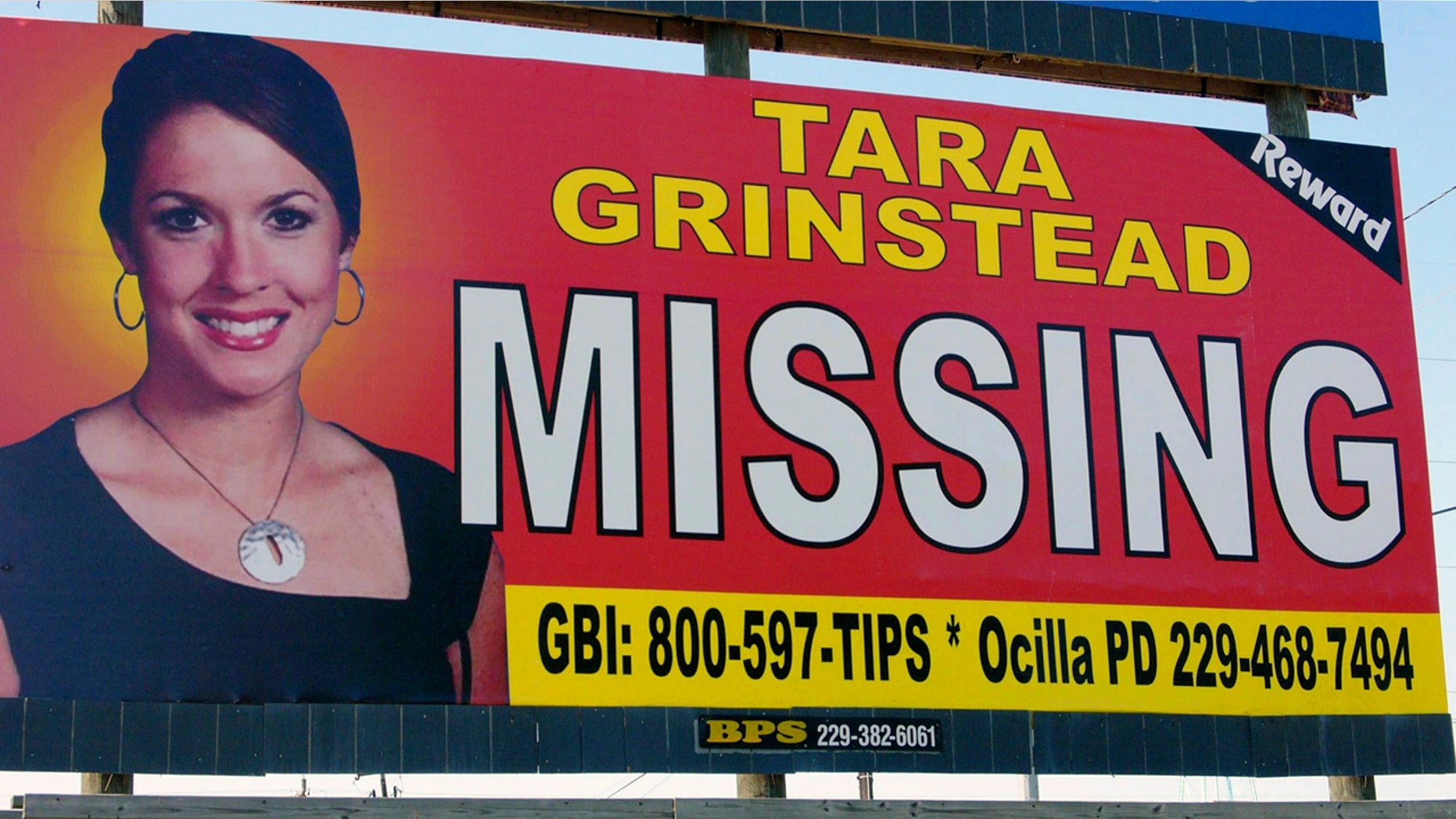 A photo of missing teacher Tara Grinstead is seen on a billboard in Ocilla, Georgia, in 2006.