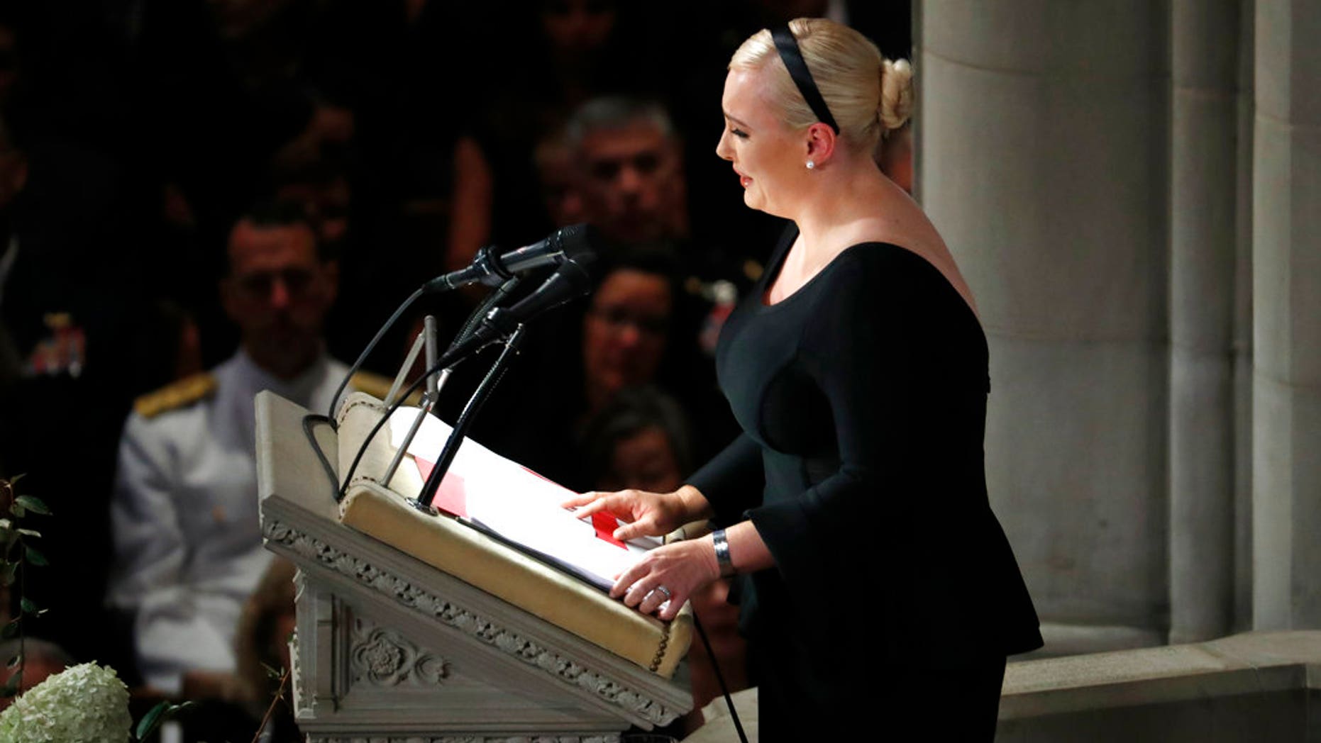 In this Sep. 1, 2018 photo, Meghan McCain speaks at a memorial service for her father, Sen. John McCain, R-Ariz., at Washington National Cathedral in Washington.