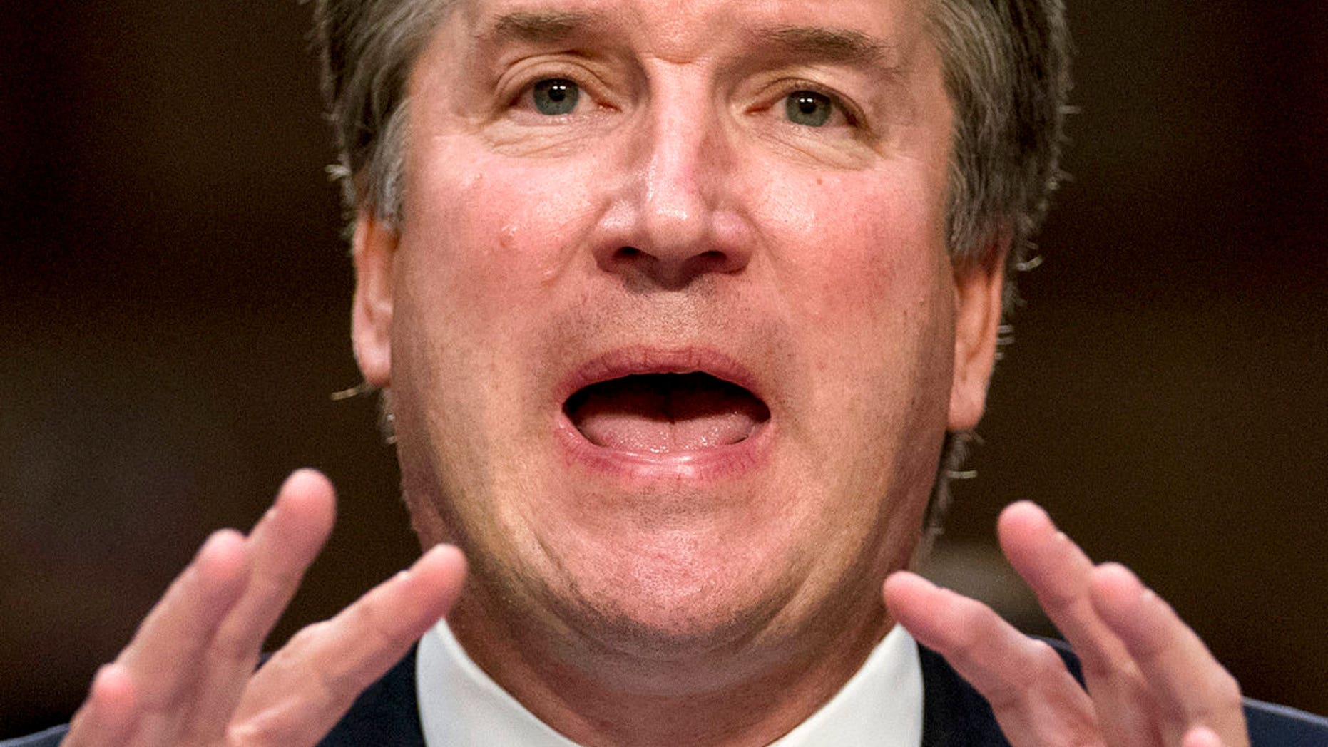 In this Sept. 5, 2018, photo, President Donald Trump's Supreme Court nominee, Brett Kavanaugh testifies before the Senate Judiciary Committee on Capitol Hill in Washington. Spurred on by the left, Democrats brought fire and fury to the confirmation hearings for President Donald Trump's Supreme Court nominee, but their aggressive tactics have put at least one senator at risk of an ethics investigation. (AP Photo/Andrew Harnik)