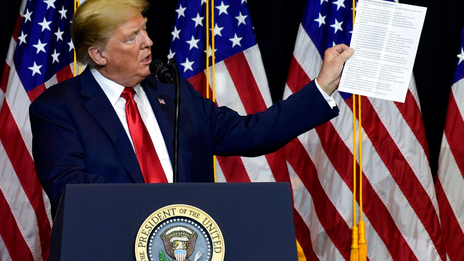 President Trump speaks during a fundraiser in Sioux Falls, S.D., Sept. 7, 2018.
