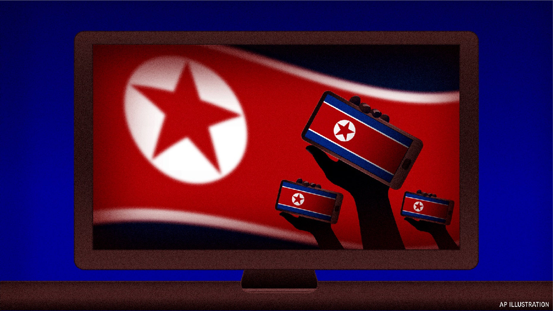 North Korea flag with stars on the left of the cellphones.