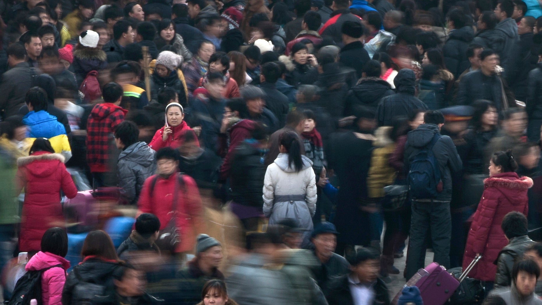 A busy train station in Beijing.