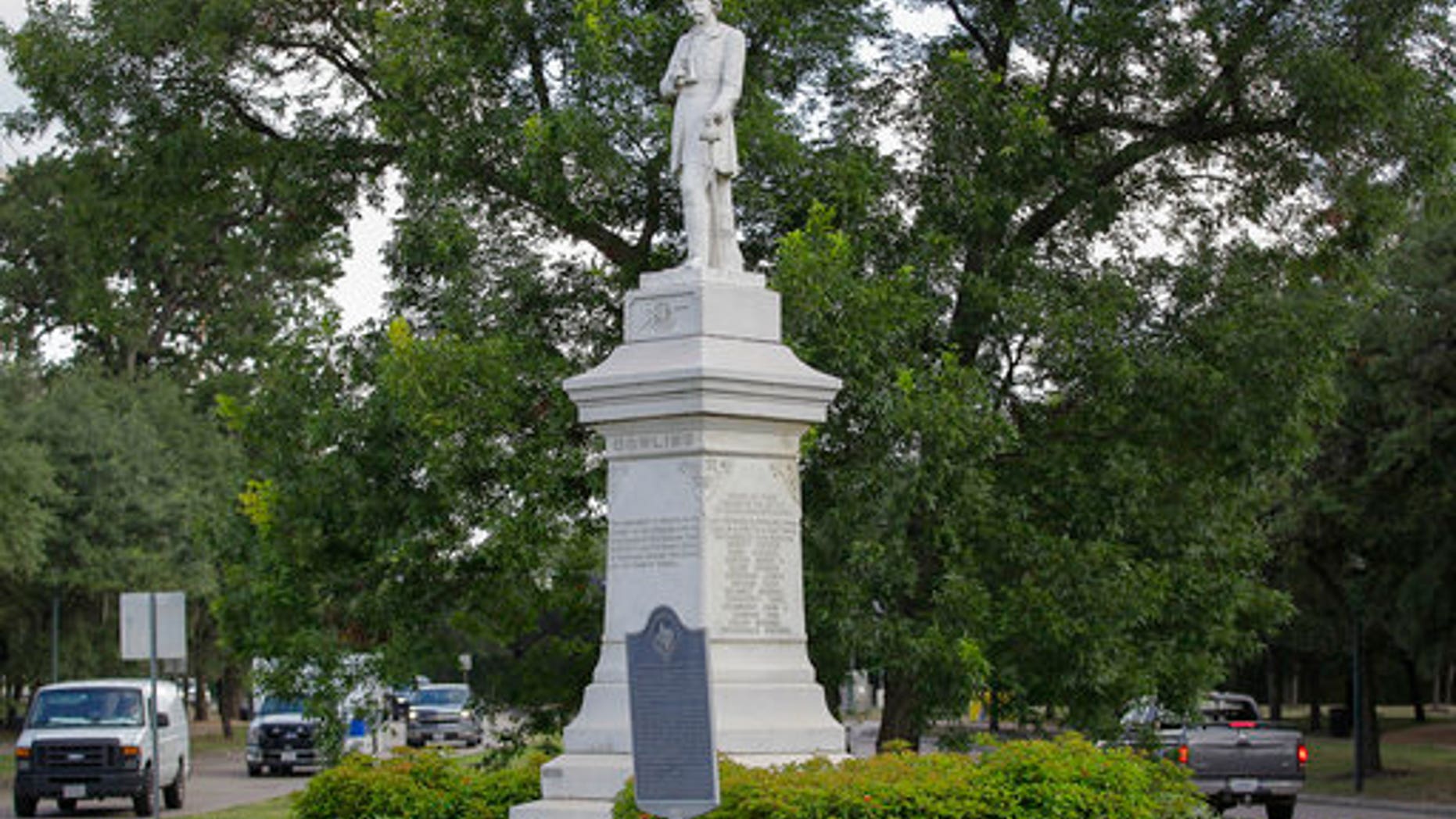 The Richard Dowling statue is shown near the entrance to Hermann Park in Houston on Monday.
