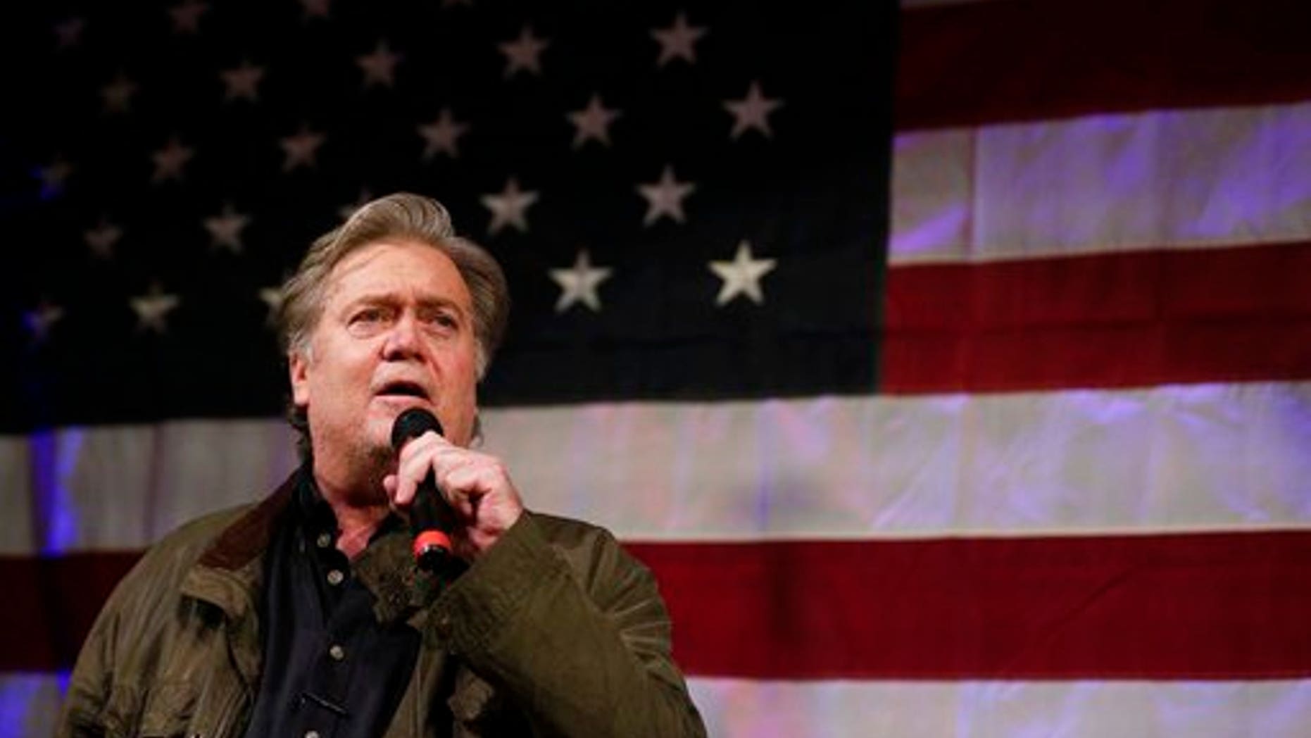 Former White House chief strategist Steve Bannon speaks at a rally for U.S. Senate hopeful Roy Moore, in Fairhope, Ala., Sept. 25, 2017.
