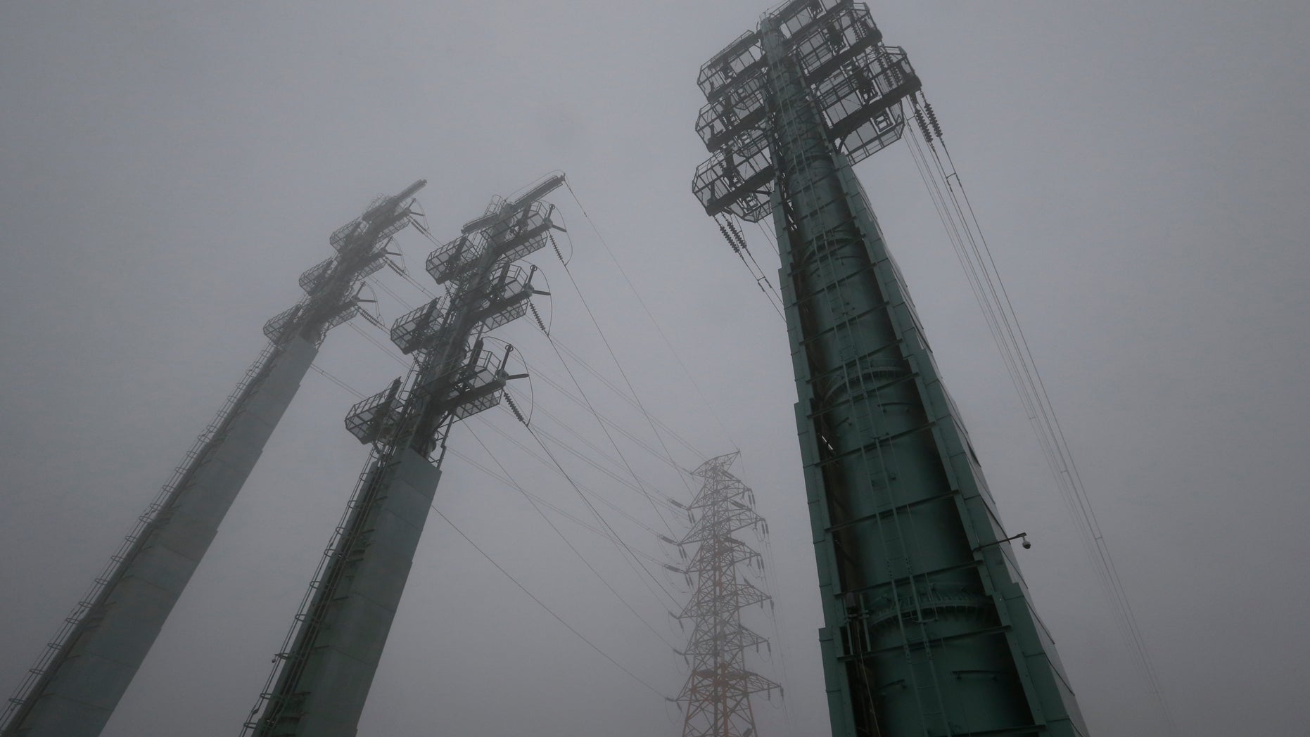 Transmission towers supplying power to the Kaesong Industrial Complex from South Korea are seen after South Korea cut off power.