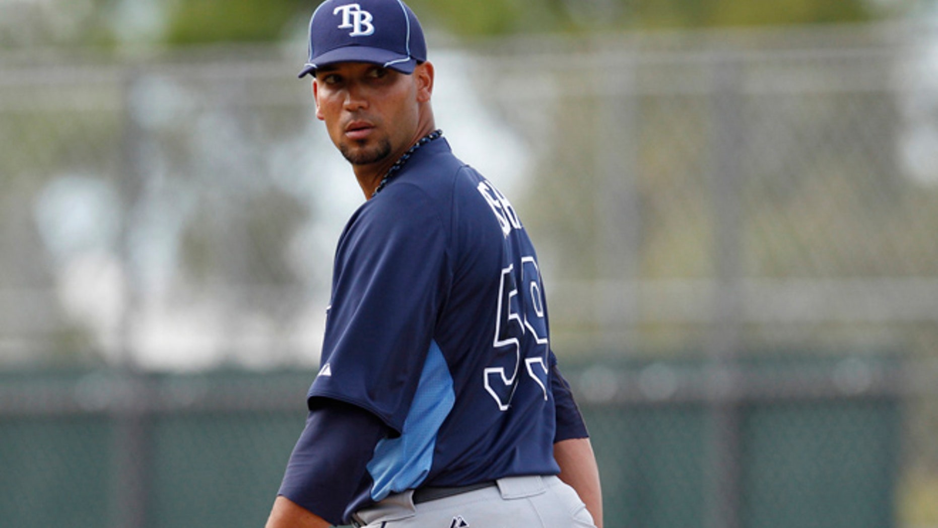 ORG XMIT: FLCK10 Tampa Bay Rays pitcher Matt Bush during a spring training baseball game in Fort Myers, Fla., Thursday, March 8, 2012. AP Photo/Charles Krupa)