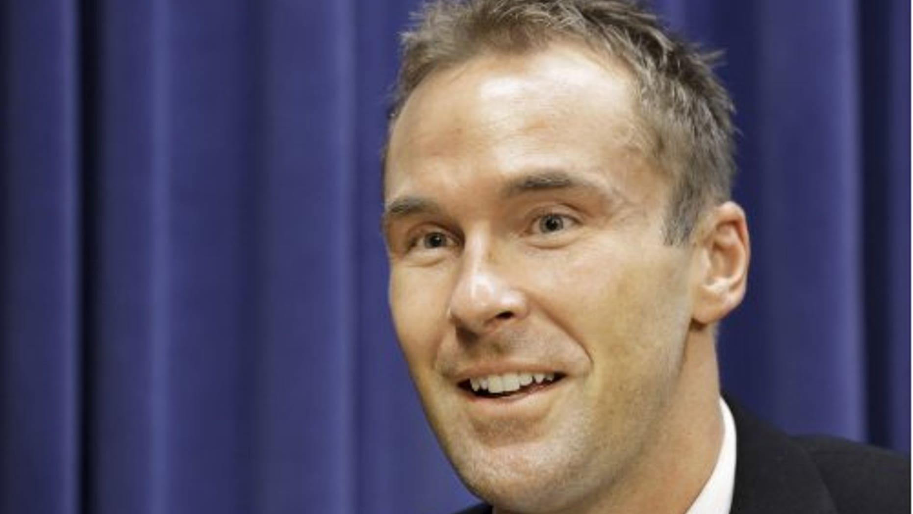Chad Grimm, the Illinois Libertarian gubernatorial candidate, speaks with The Associated Press during an interview at the state Capitol in Springfield, Ill.