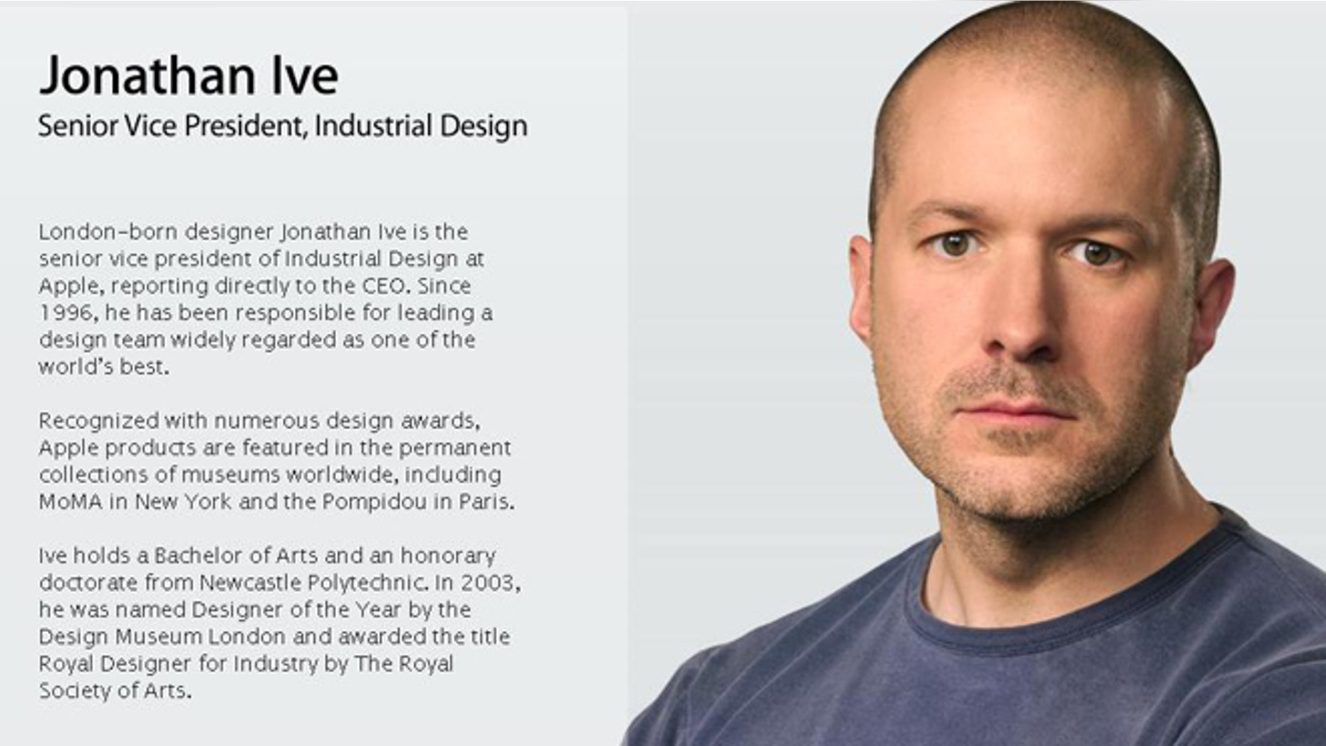 Apple executive Jonathan Ive heads up design for the consumer electronics company, and is responsible for many of Apple's most iconic designs.