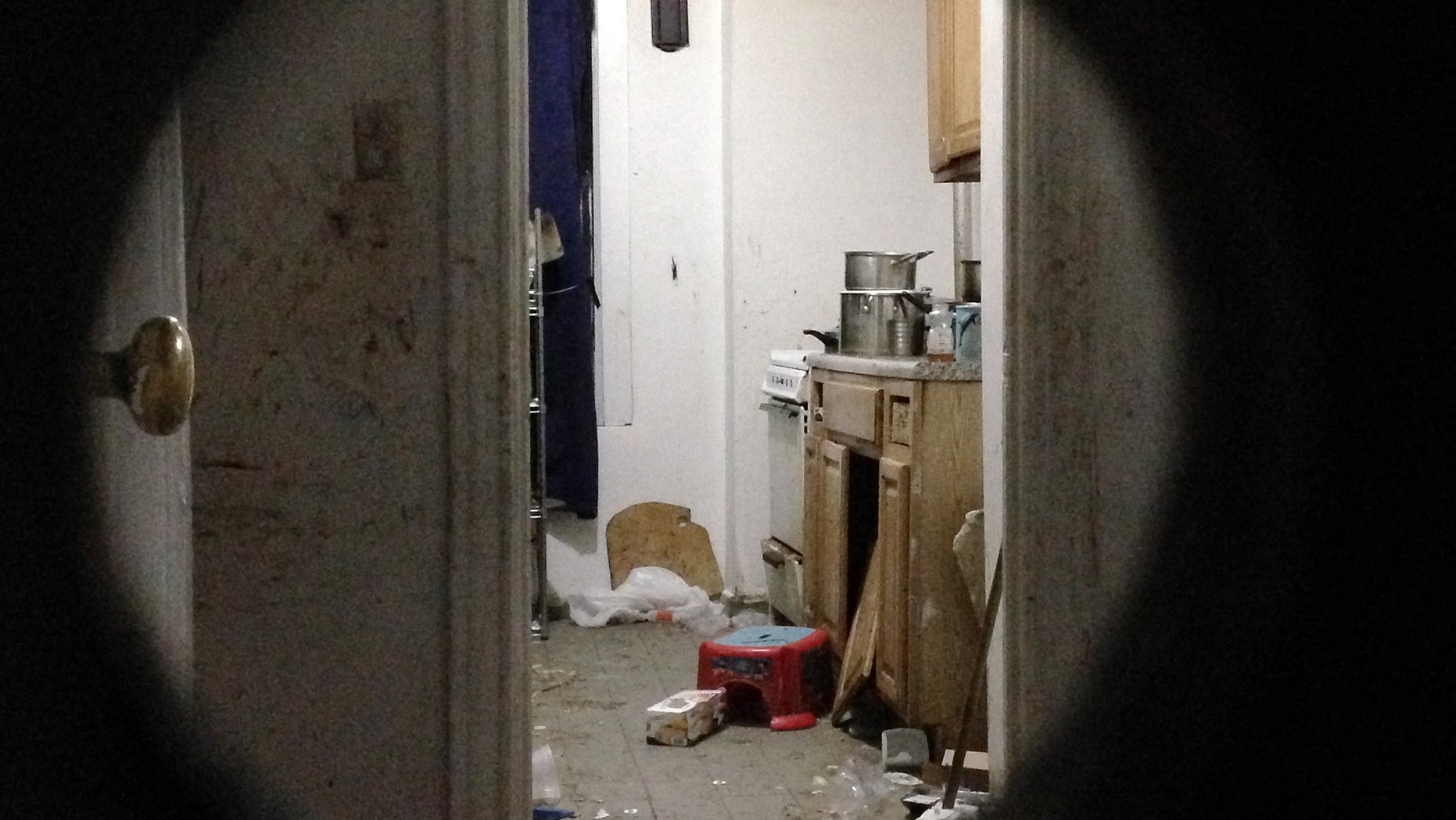 The dirty apartment where a 5-year-old boy was found Friday by a FedEx employee.