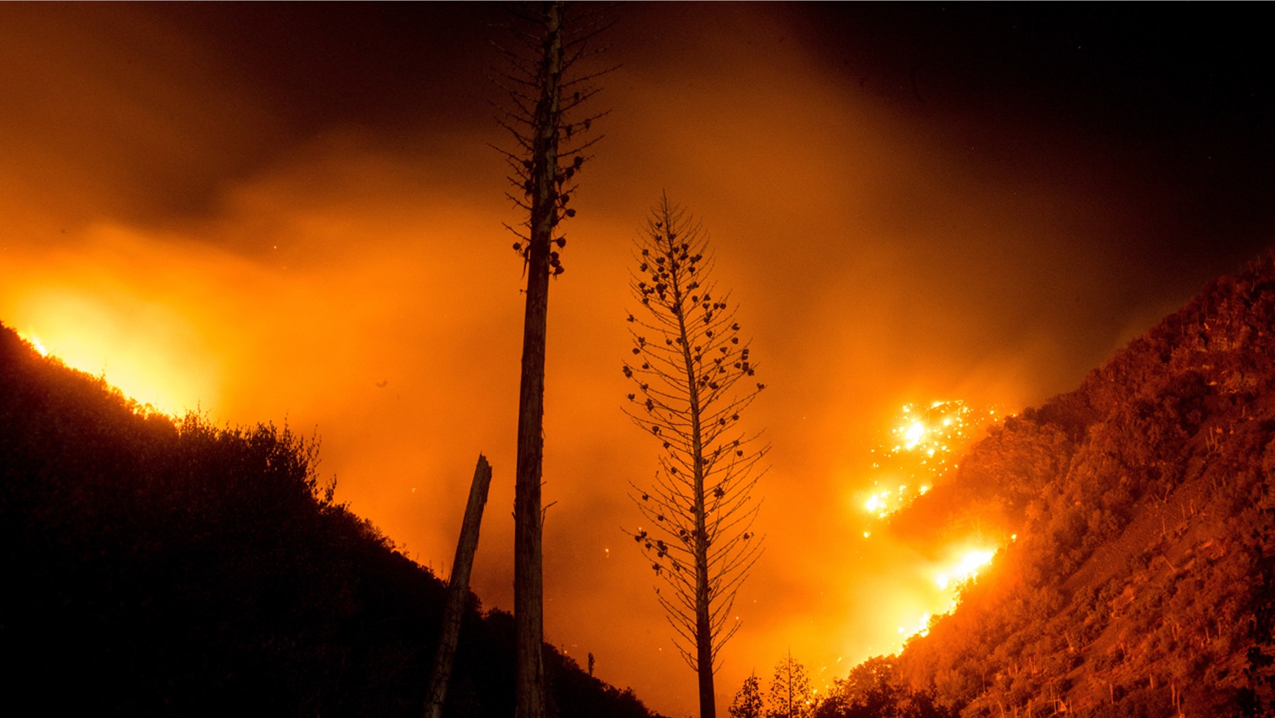 Aug. 19, 2016: The Blue Cut fire burns in Upper Lytle Creek near Wrightwood, Calif.
