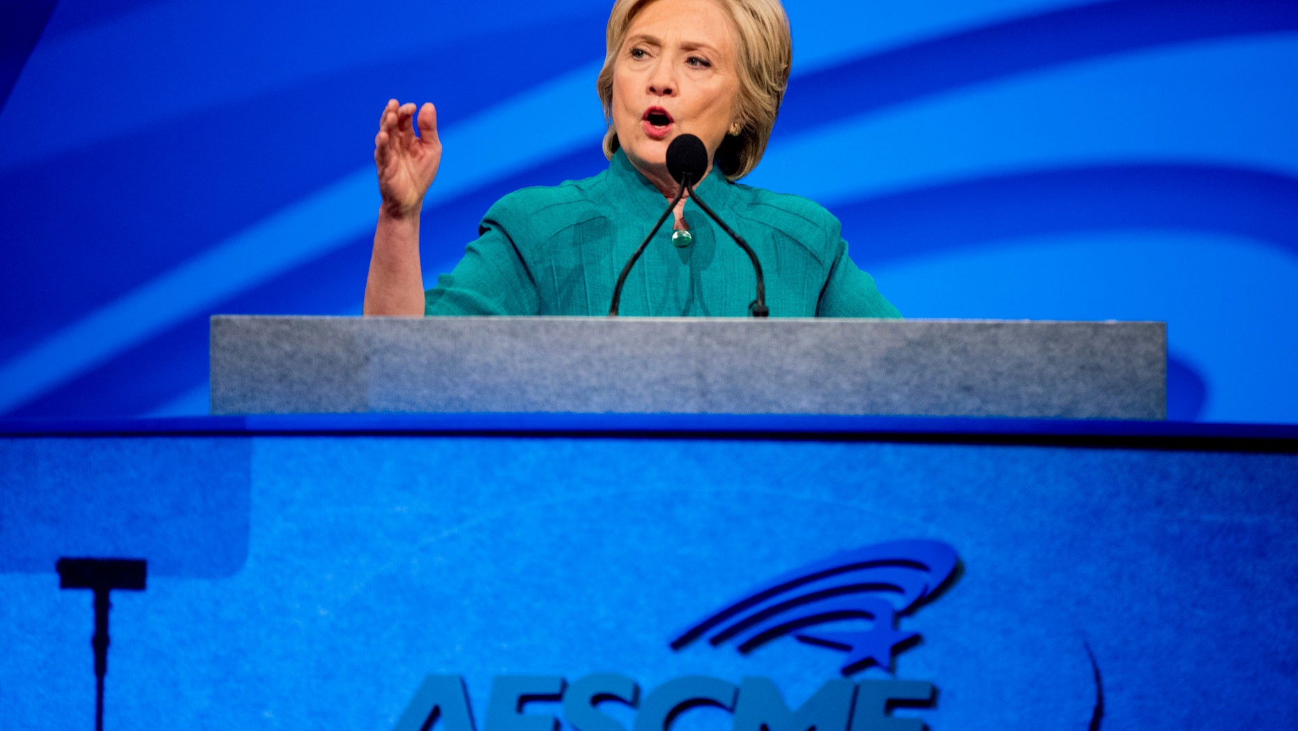 July 19, 2016: Democratic presidential candidate Hillary Clinton speaks at the American Federation of State, County and Municipal Employees 42nd International Convention at the Las Vegas Convention Center in Las Vegas.