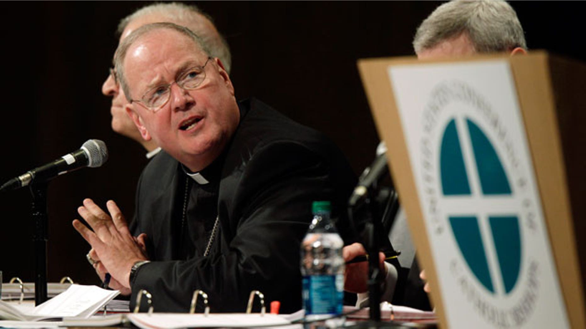 Archbishop Timothy Dolan, of New York, president of the United States Conference of Catholic Bishops, speaks, Wednesday, June 15, 2011, in Bellevue, Wash. (AP)