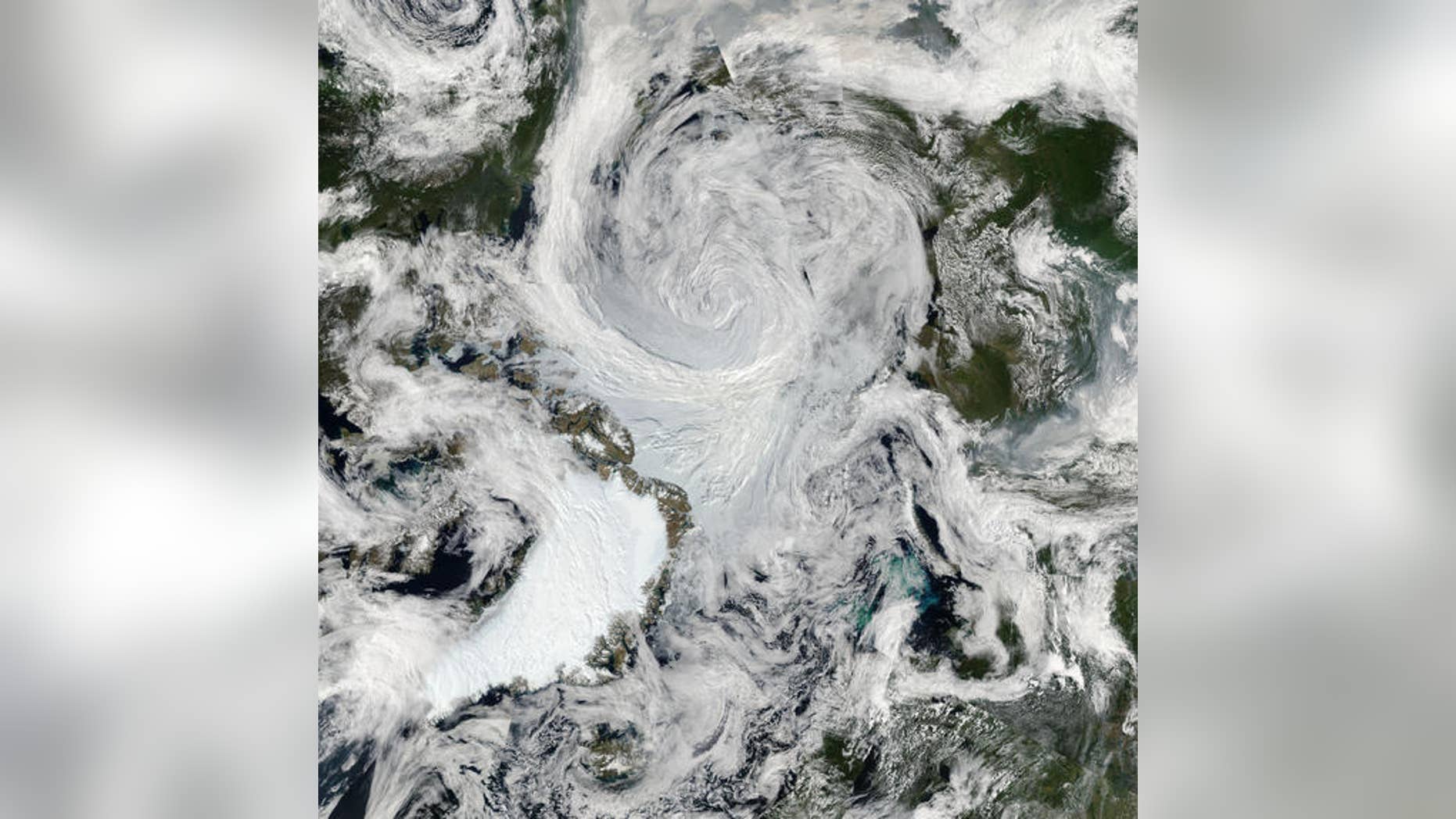 An Arctic storm captured by satellite in natural light on Aug. 6, 2012.