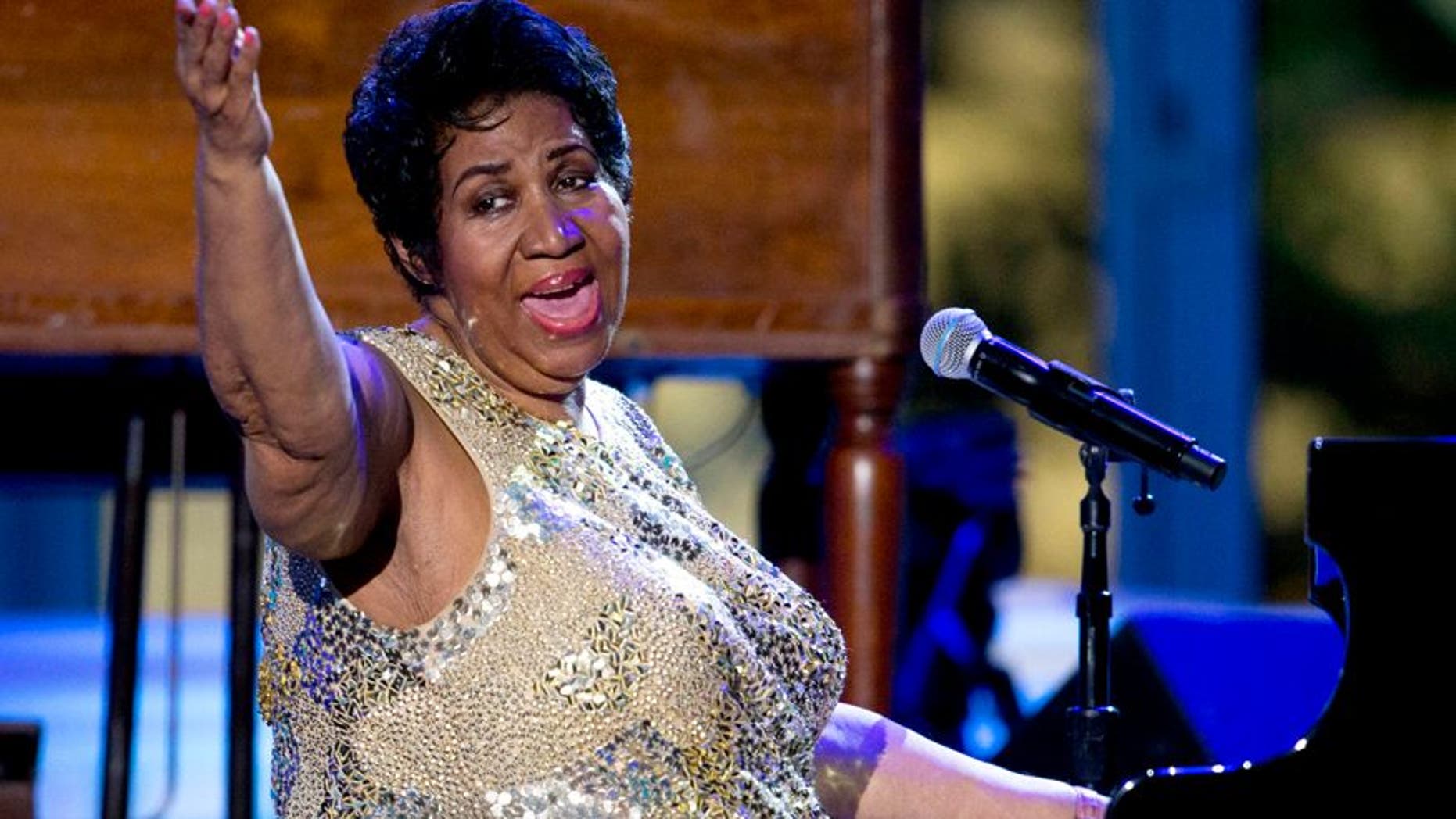 In this April 29, 2016 file photo, Aretha Franklin performs at the International Jazz Day Concert on the South Lawn of the White House of the Washington.